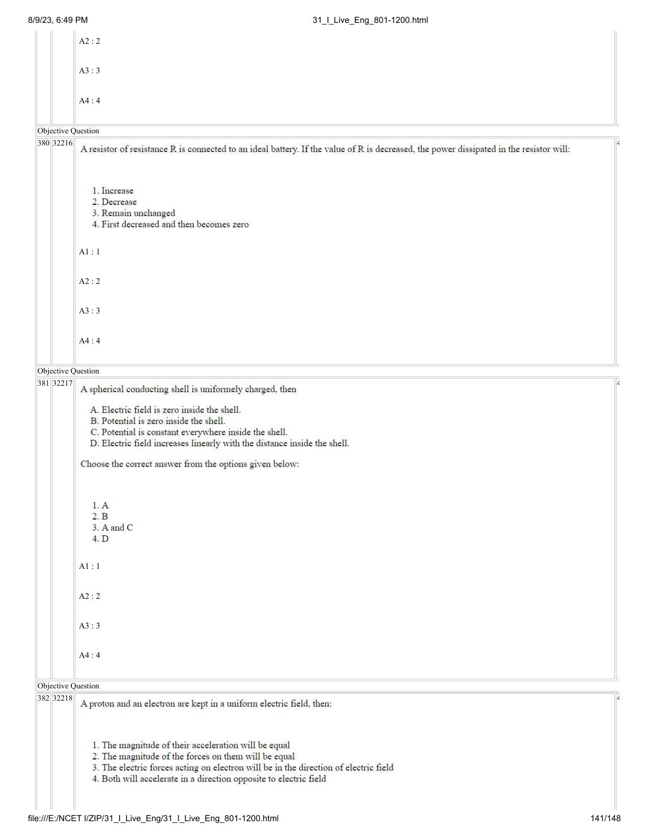 NCET 2023 Question Paper (English Q 801-1200) - Page 141