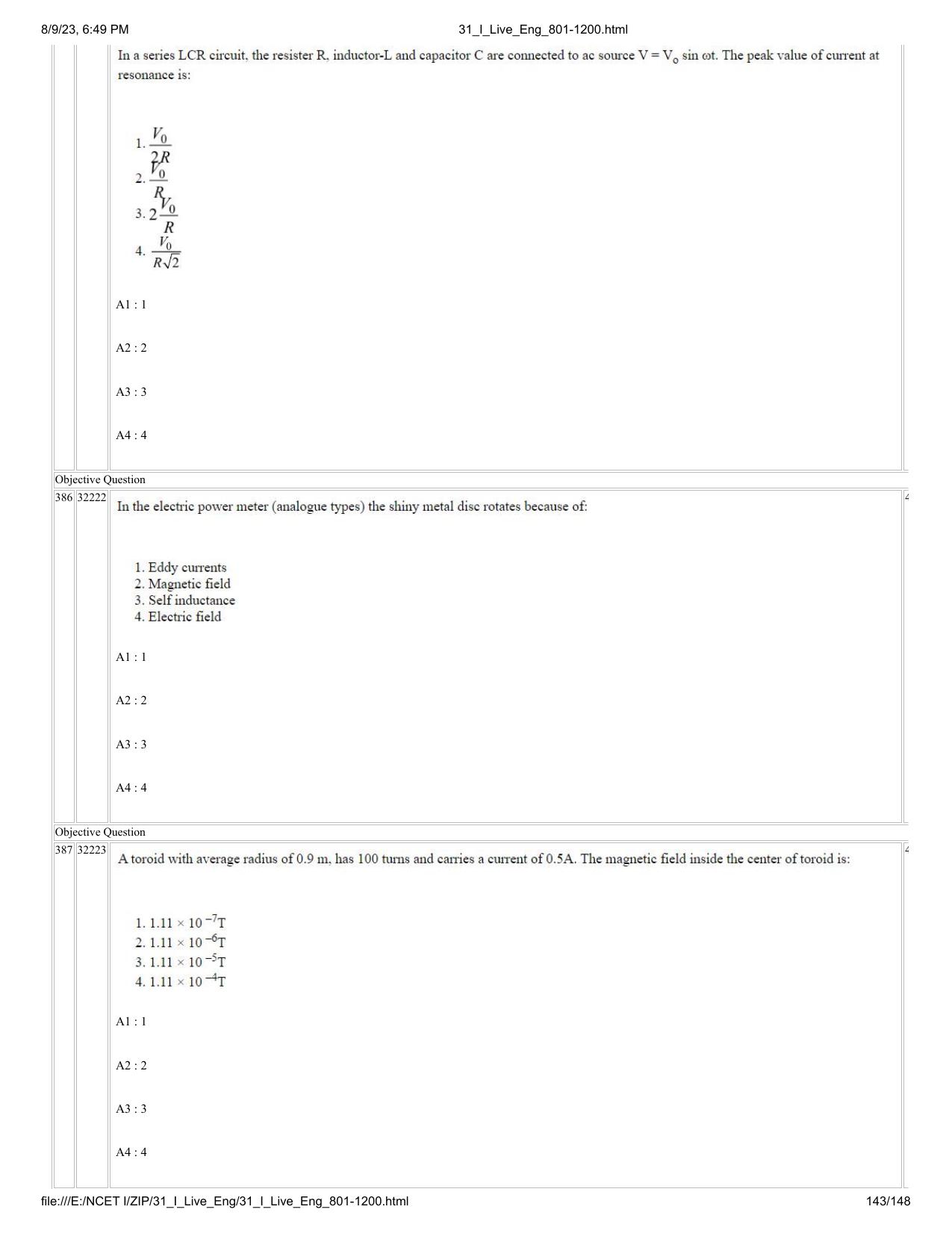 NCET 2023 Question Paper (English Q 801-1200) - Page 143