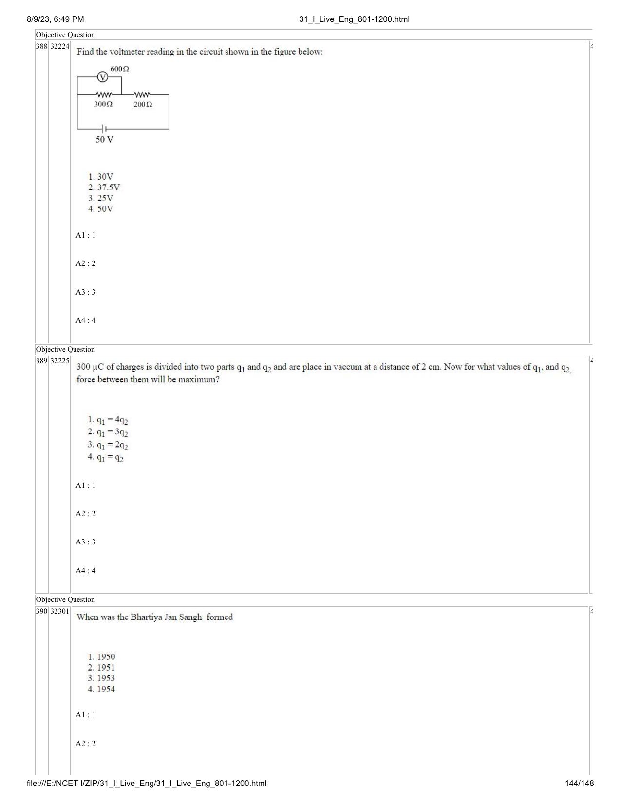 NCET 2023 Question Paper (English Q 801-1200) - Page 144