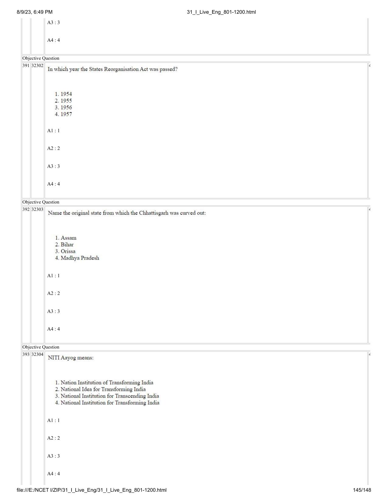 NCET 2023 Question Paper (English Q 801-1200) - Page 145