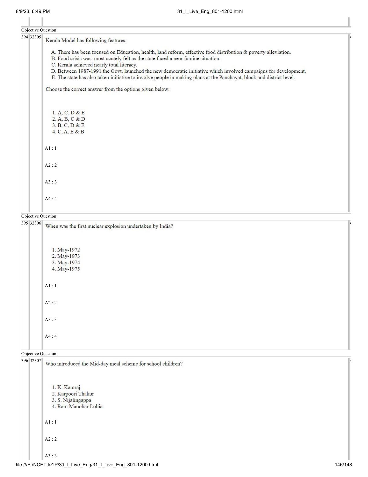 NCET 2023 Question Paper (English Q 801-1200) - Page 146