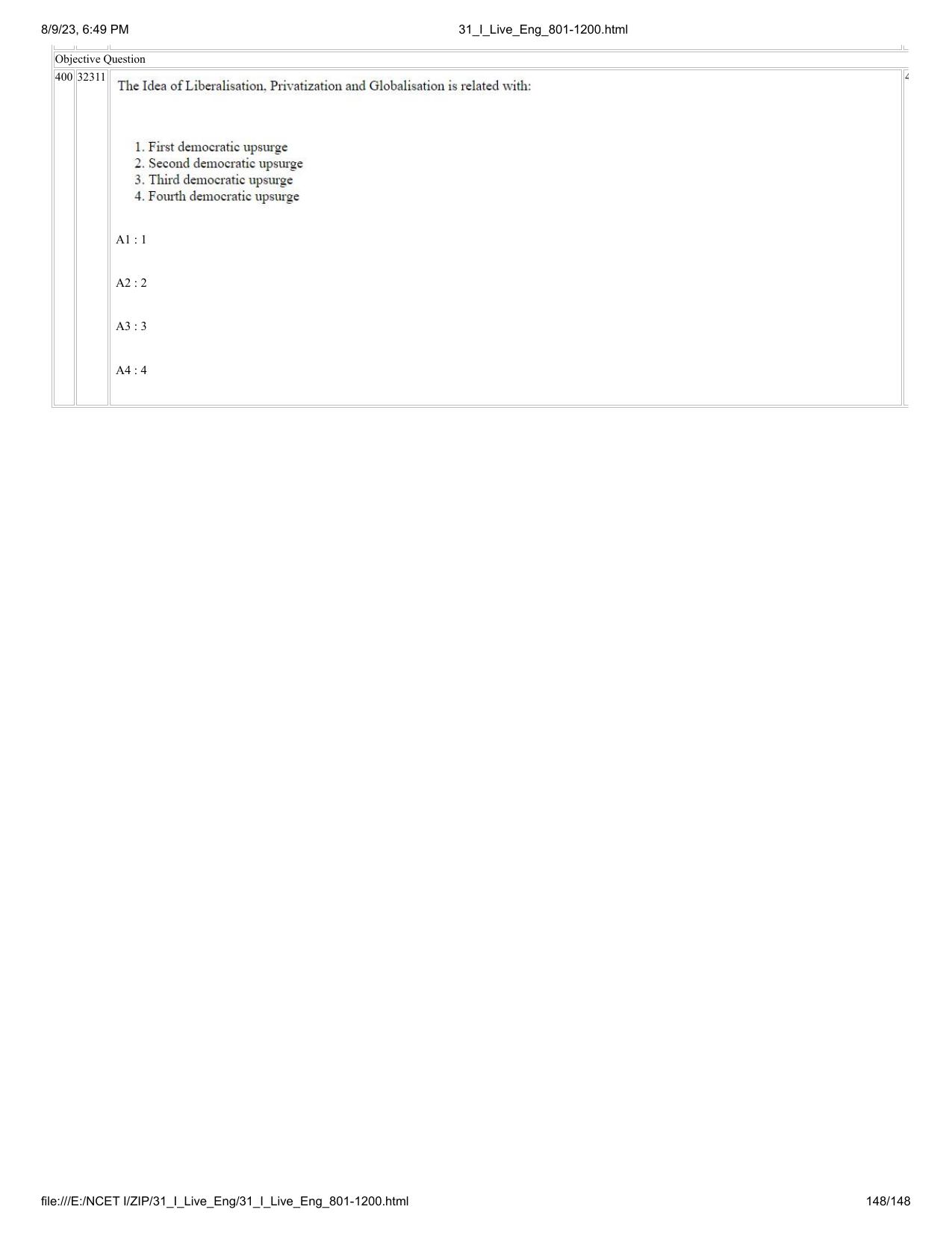NCET 2023 Question Paper (English Q 801-1200) - Page 148