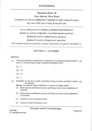 ISC Class 12 Economics 2024 Question Paper