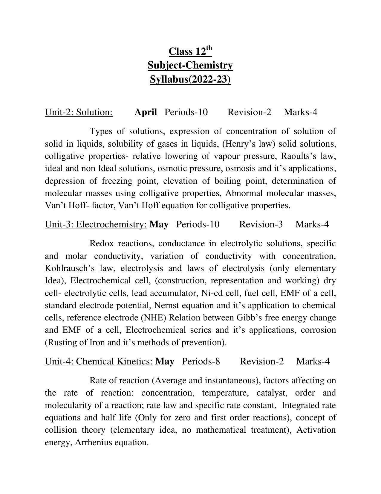 Haryana Board Class 12 Chemistry Syllabus 2023 - Page 2
