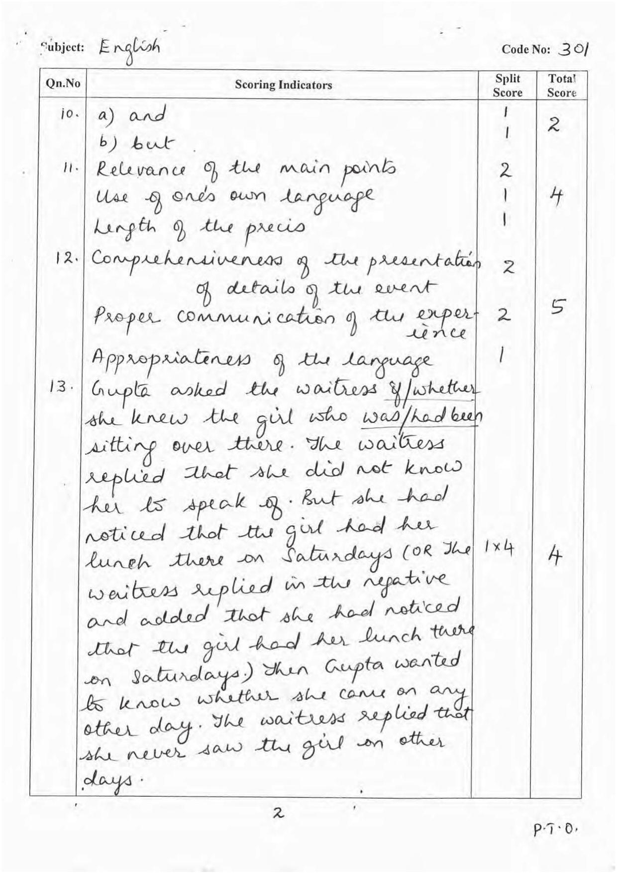 Kerala Plus One 2016 English Answer Key - Page 2
