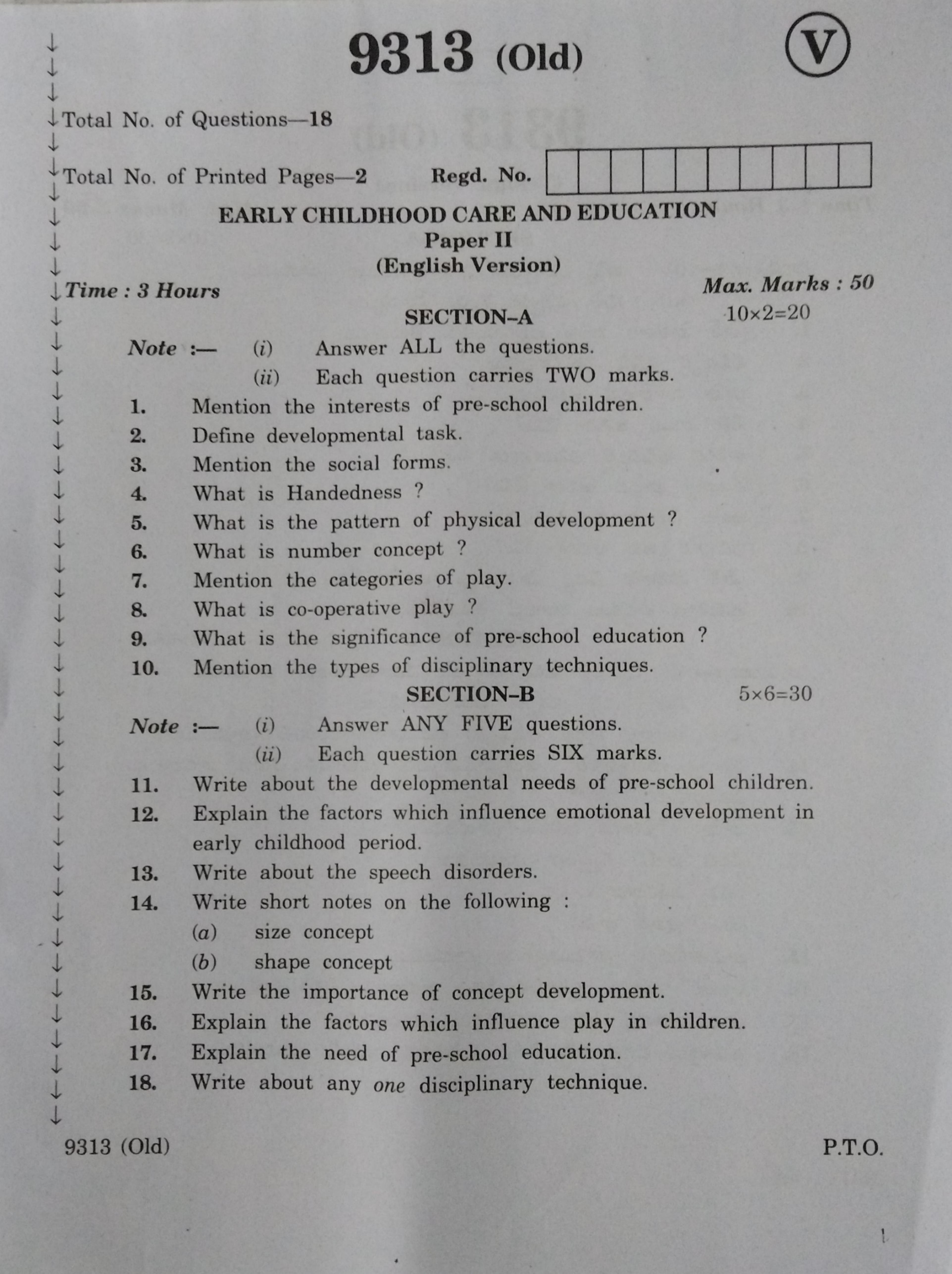 AP Inter 2nd Year Early Childhood Care Education-II (old) March-2020-Vocational Question Pape - Page 1