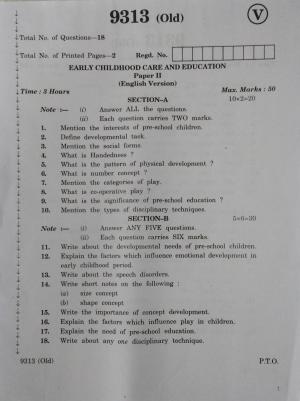 AP Inter 2nd Year Early Childhood Care Education-II (old) March-2020-Vocational Question Pape