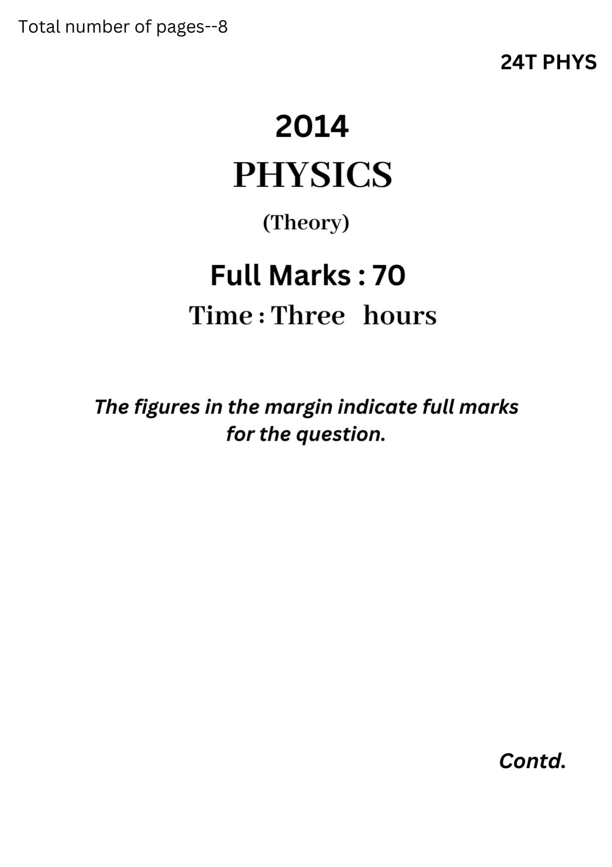 Assam HS 2nd Year Physics 2014 Question Paper - Page 1