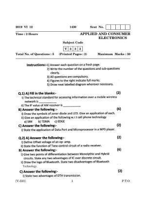 Goa Board Class 12 Applied and Consumer Electronics 2019 (June 2019) Question Paper