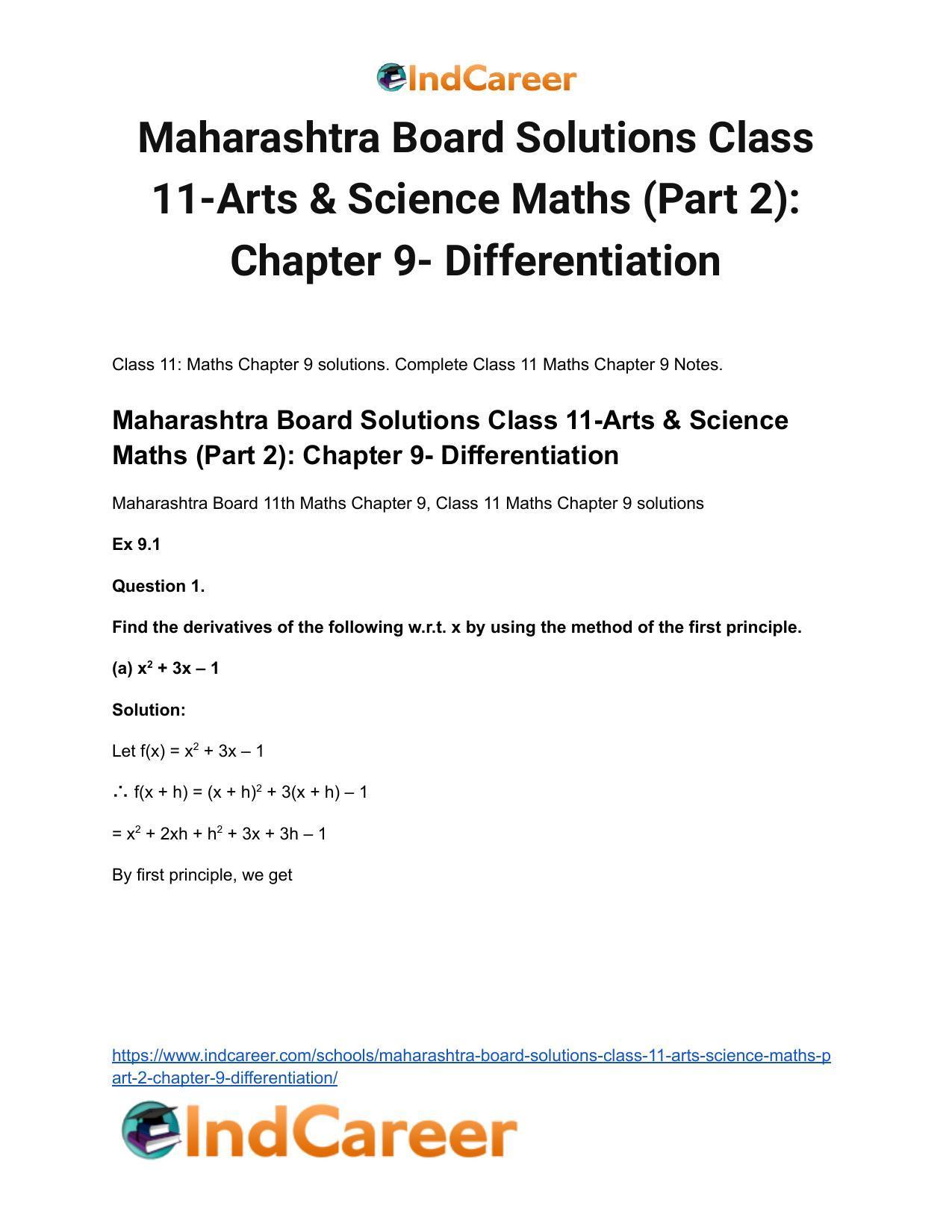 Maharashtra Board Solutions Class 11-Arts & Science Maths (Part 2): Chapter 9- Differentiation - Page 2