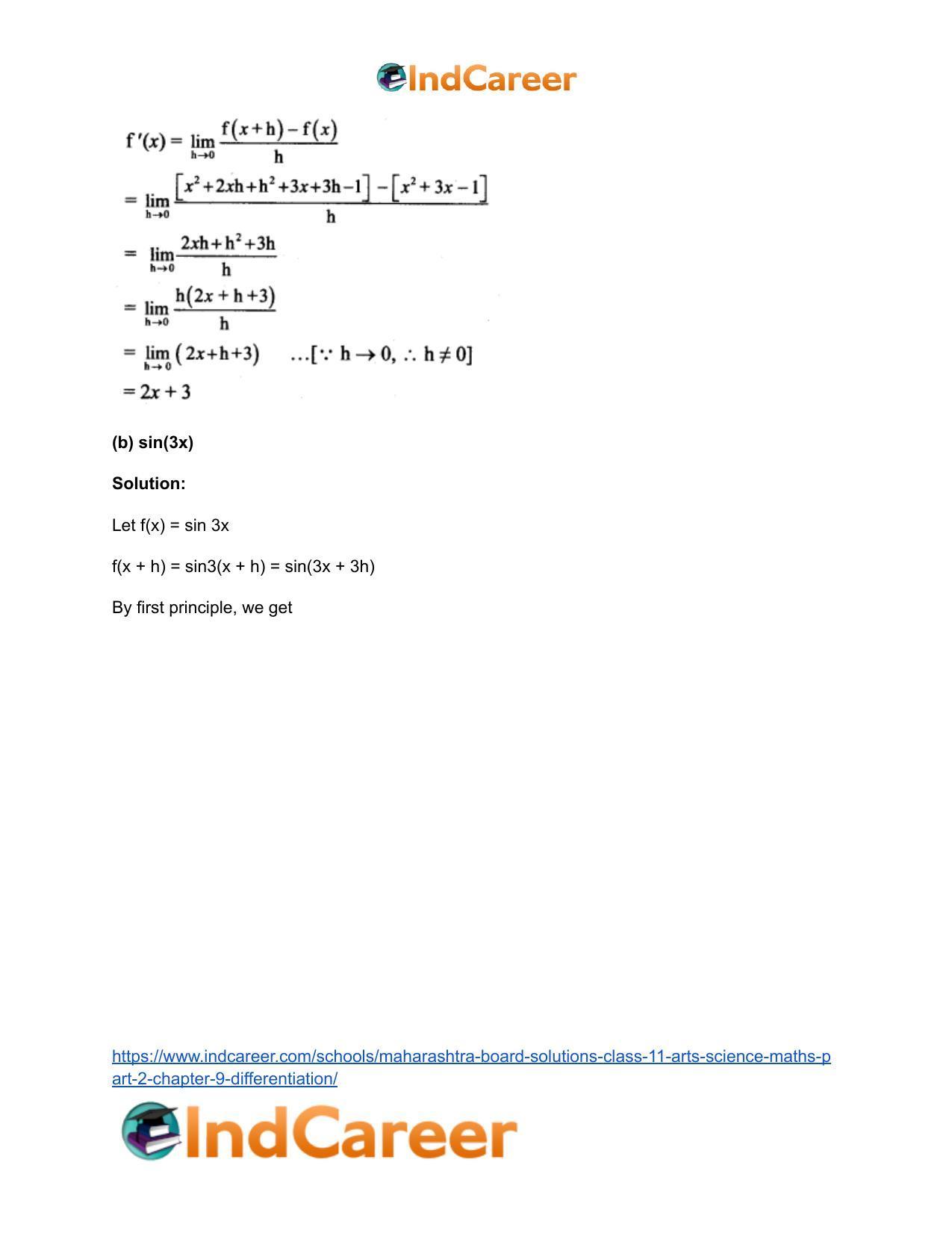 Maharashtra Board Solutions Class 11-Arts & Science Maths (Part 2): Chapter 9- Differentiation - Page 3