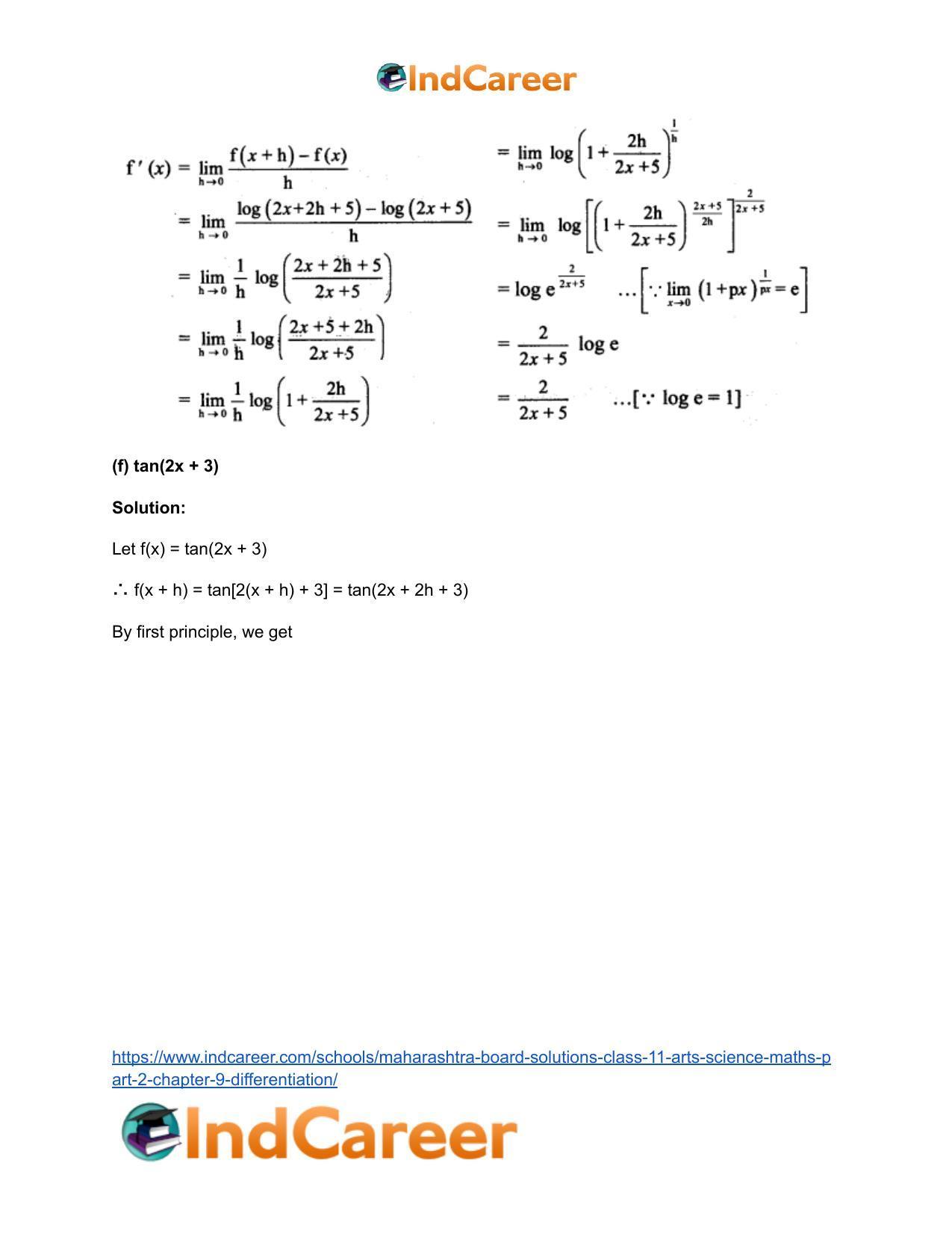 Maharashtra Board Solutions Class 11-Arts & Science Maths (Part 2): Chapter 9- Differentiation - Page 7