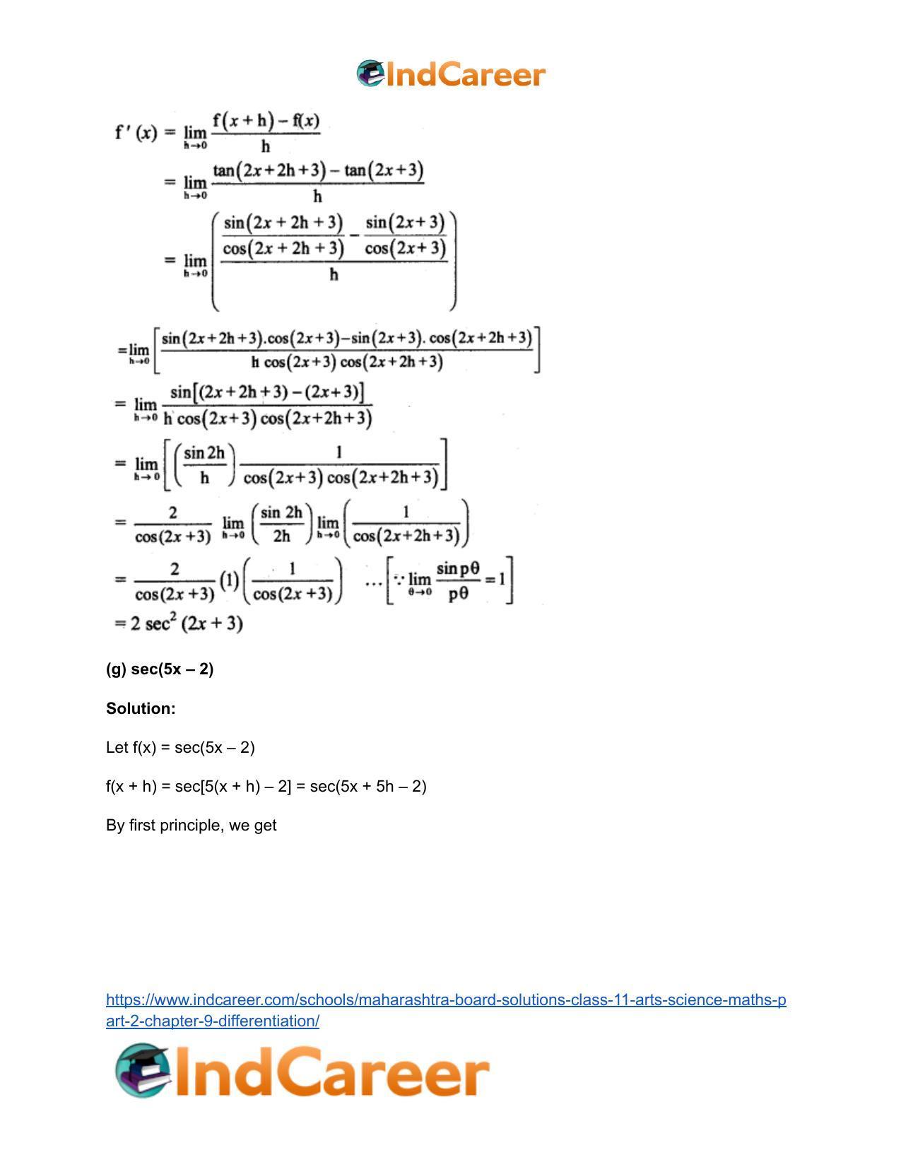Maharashtra Board Solutions Class 11-Arts & Science Maths (Part 2): Chapter 9- Differentiation - Page 8