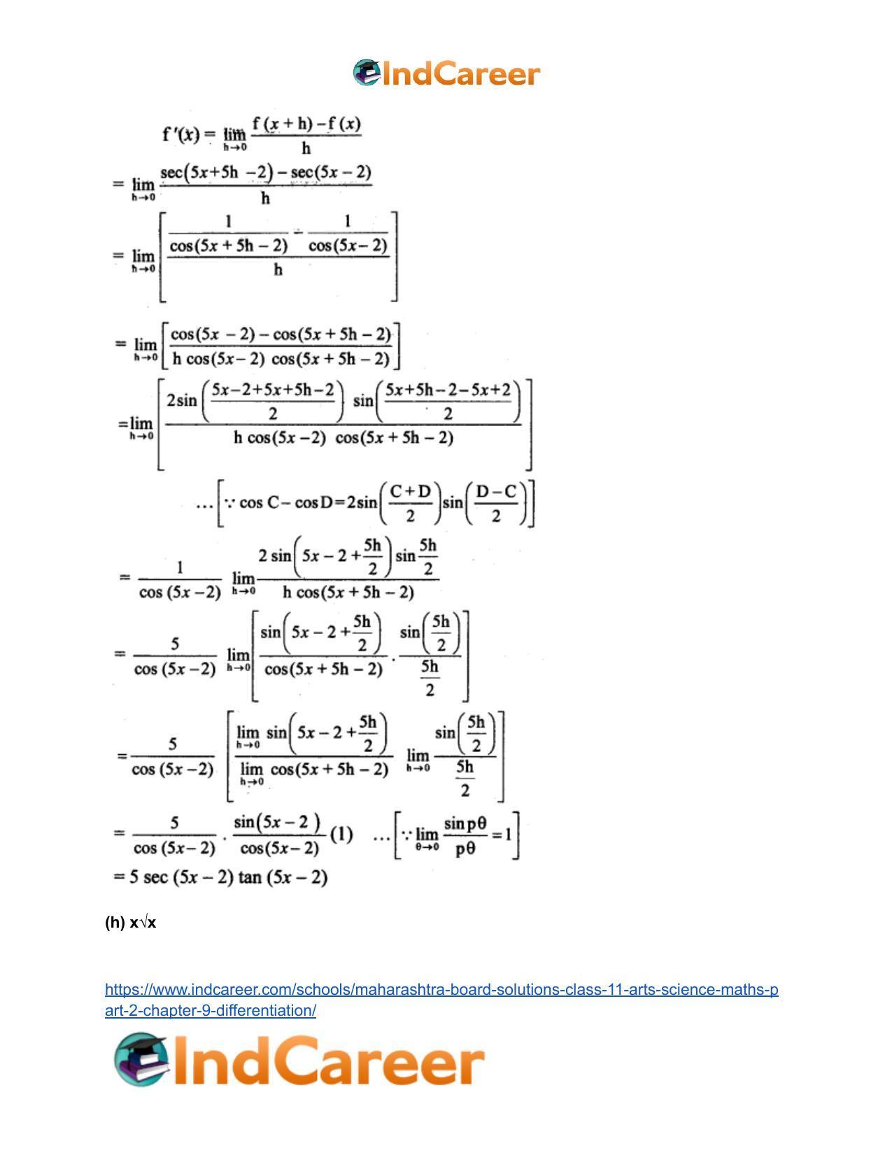 Maharashtra Board Solutions Class 11-Arts & Science Maths (Part 2): Chapter 9- Differentiation - Page 9