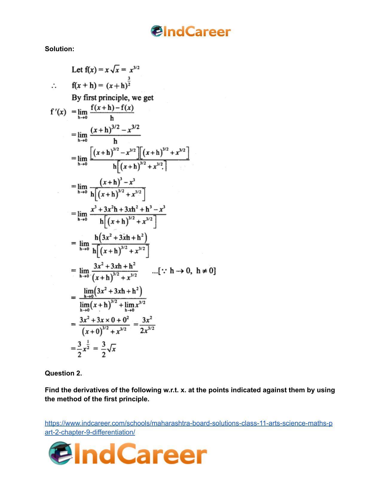 Maharashtra Board Solutions Class 11-Arts & Science Maths (Part 2): Chapter 9- Differentiation - Page 10