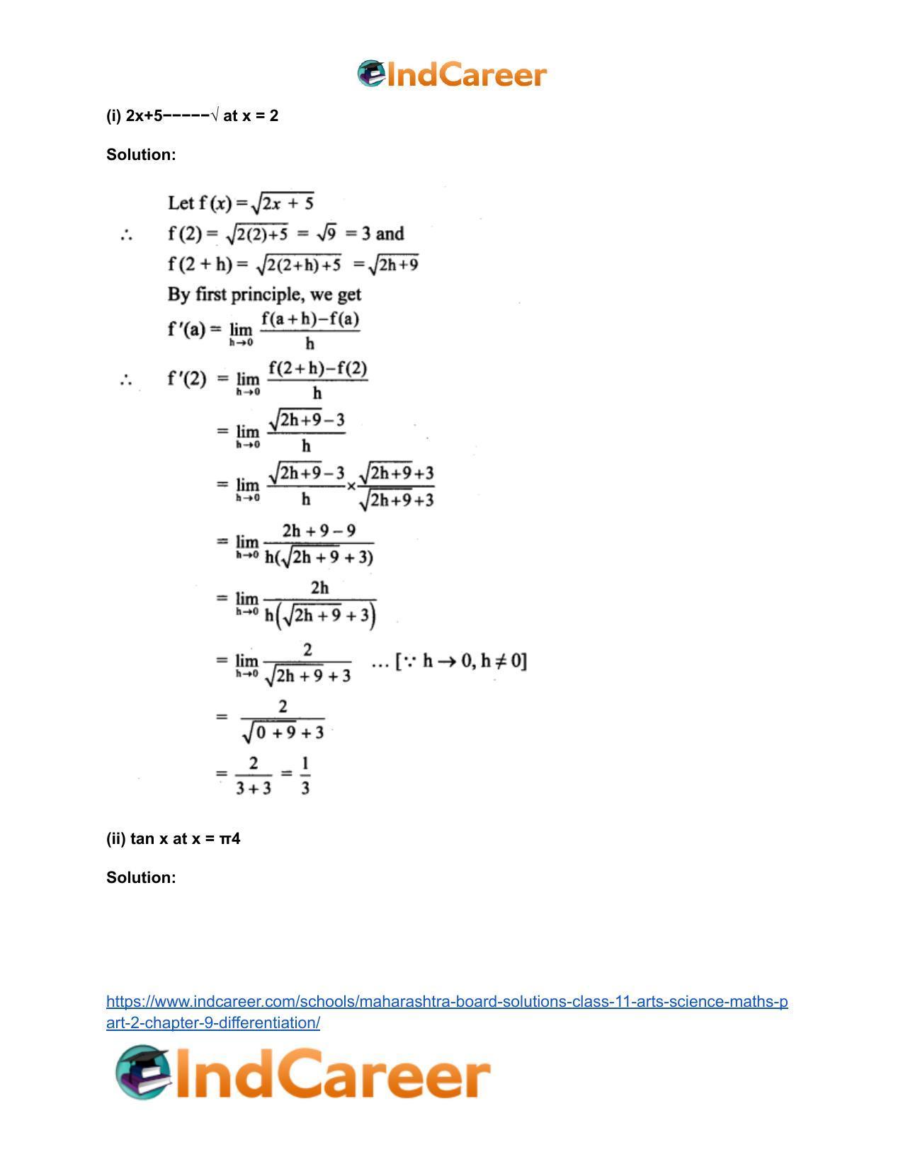 Maharashtra Board Solutions Class 11-Arts & Science Maths (Part 2): Chapter 9- Differentiation - Page 11