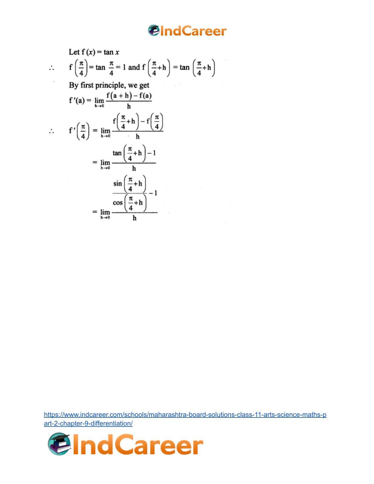 Maharashtra Board Solutions Class 11-Arts & Science Maths (Part 2): Chapter 9- Differentiation - Page 12