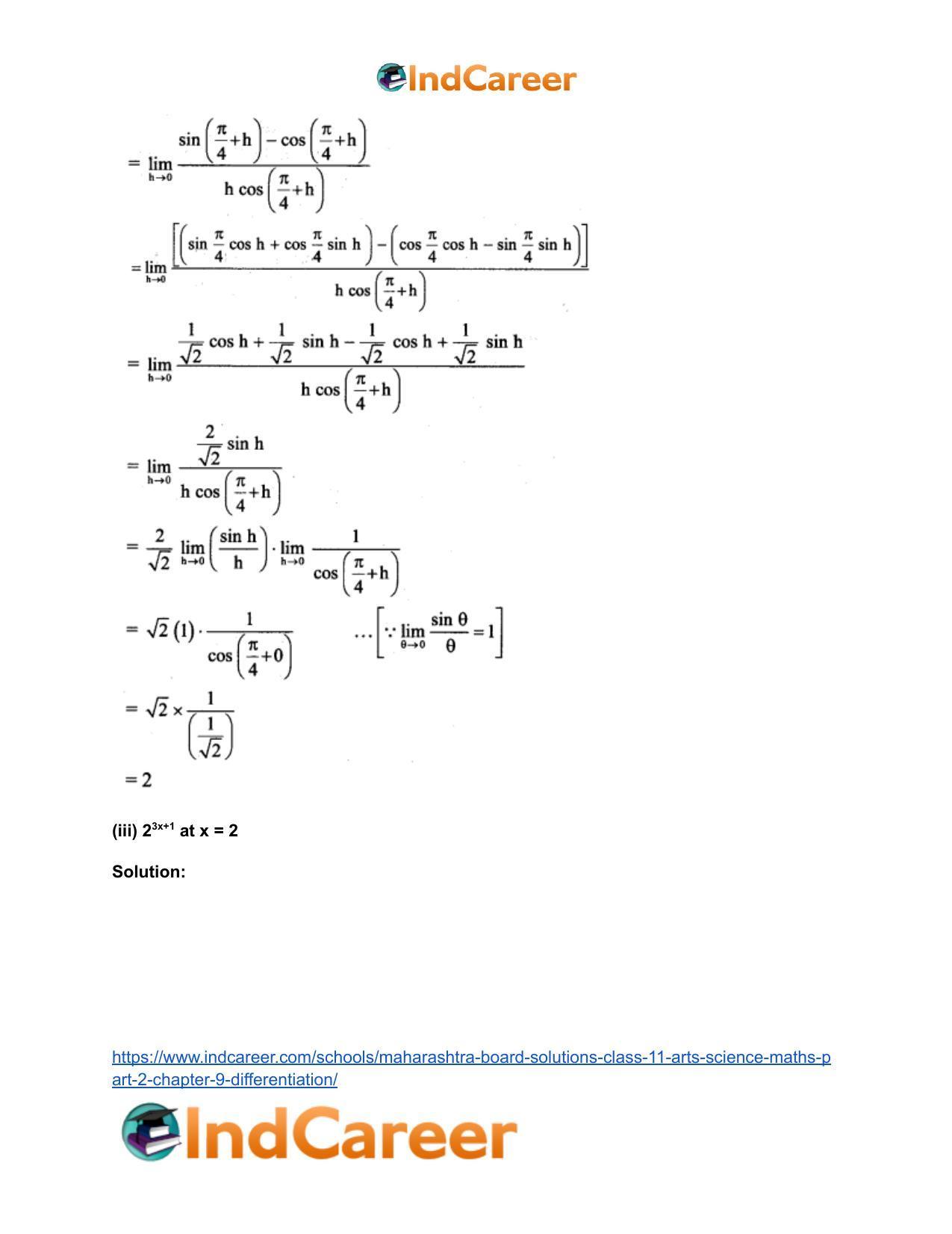 Maharashtra Board Solutions Class 11-Arts & Science Maths (Part 2): Chapter 9- Differentiation - Page 13