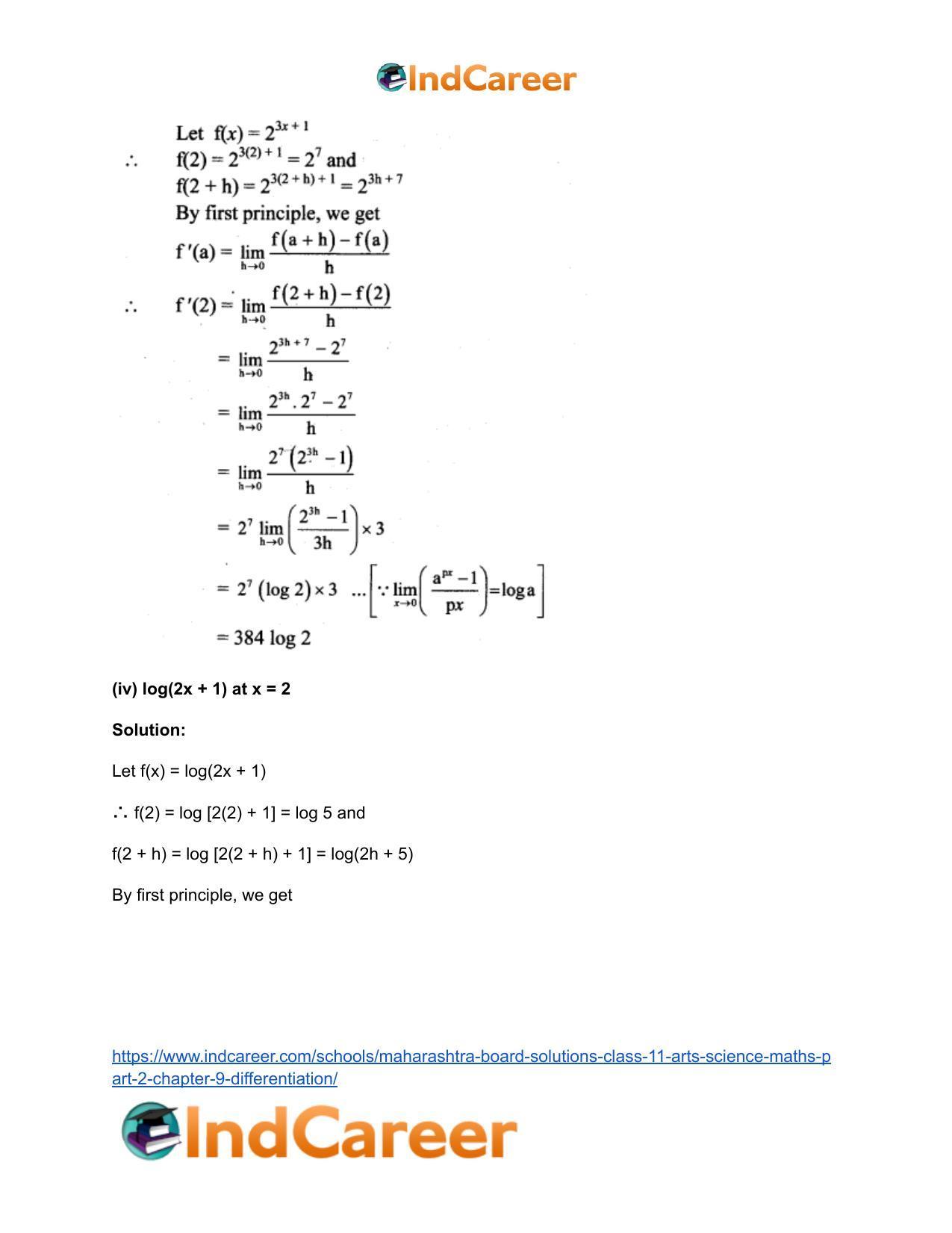 Maharashtra Board Solutions Class 11-Arts & Science Maths (Part 2): Chapter 9- Differentiation - Page 14