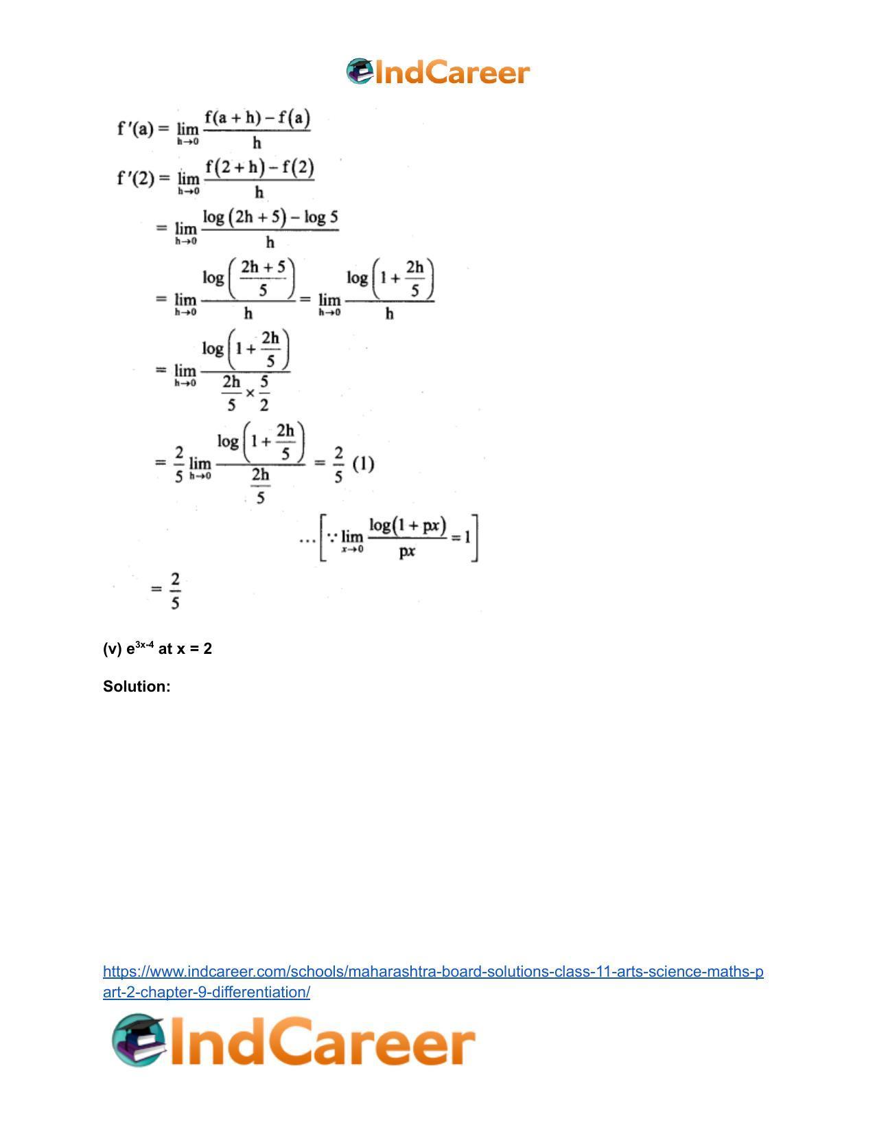 Maharashtra Board Solutions Class 11-Arts & Science Maths (Part 2): Chapter 9- Differentiation - Page 15