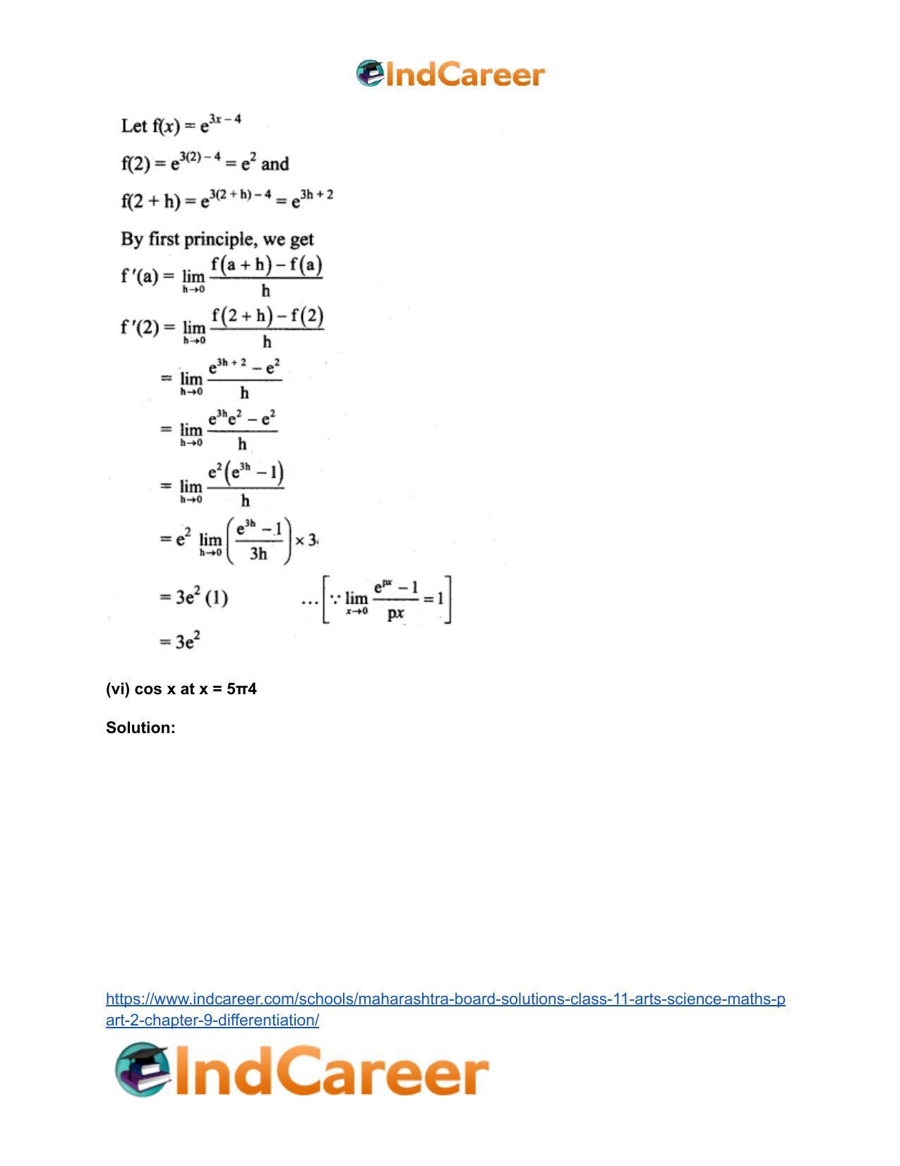 Maharashtra Board Solutions Class 11-Arts & Science Maths (Part 2): Chapter 9- Differentiation - Page 16
