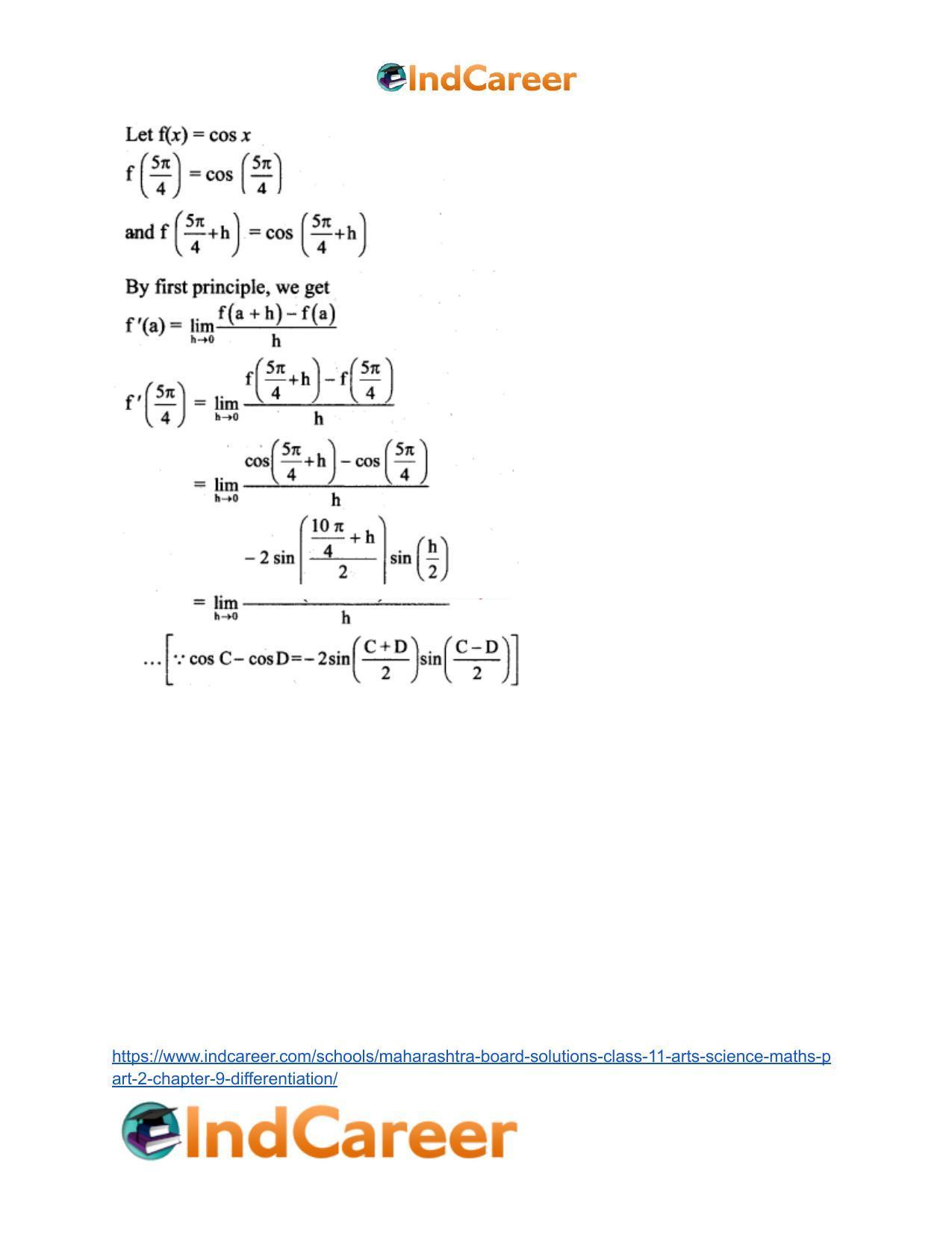 Maharashtra Board Solutions Class 11-Arts & Science Maths (Part 2): Chapter 9- Differentiation - Page 17