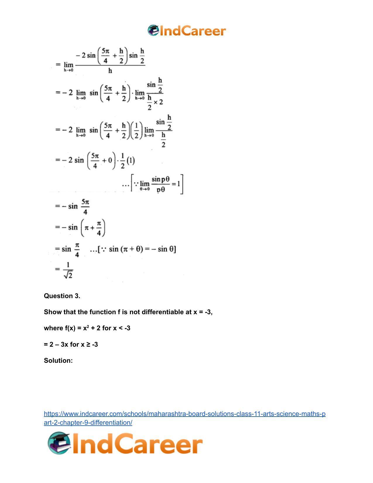 Maharashtra Board Solutions Class 11-Arts & Science Maths (Part 2): Chapter 9- Differentiation - Page 18