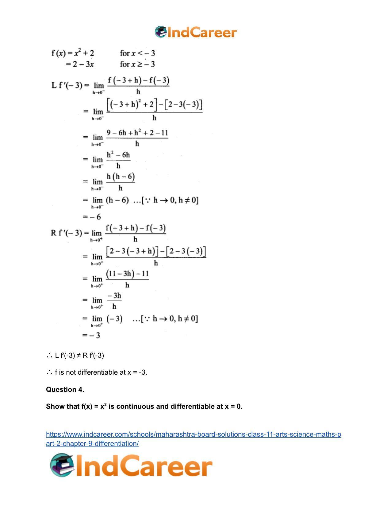 Maharashtra Board Solutions Class 11-Arts & Science Maths (Part 2): Chapter 9- Differentiation - Page 19