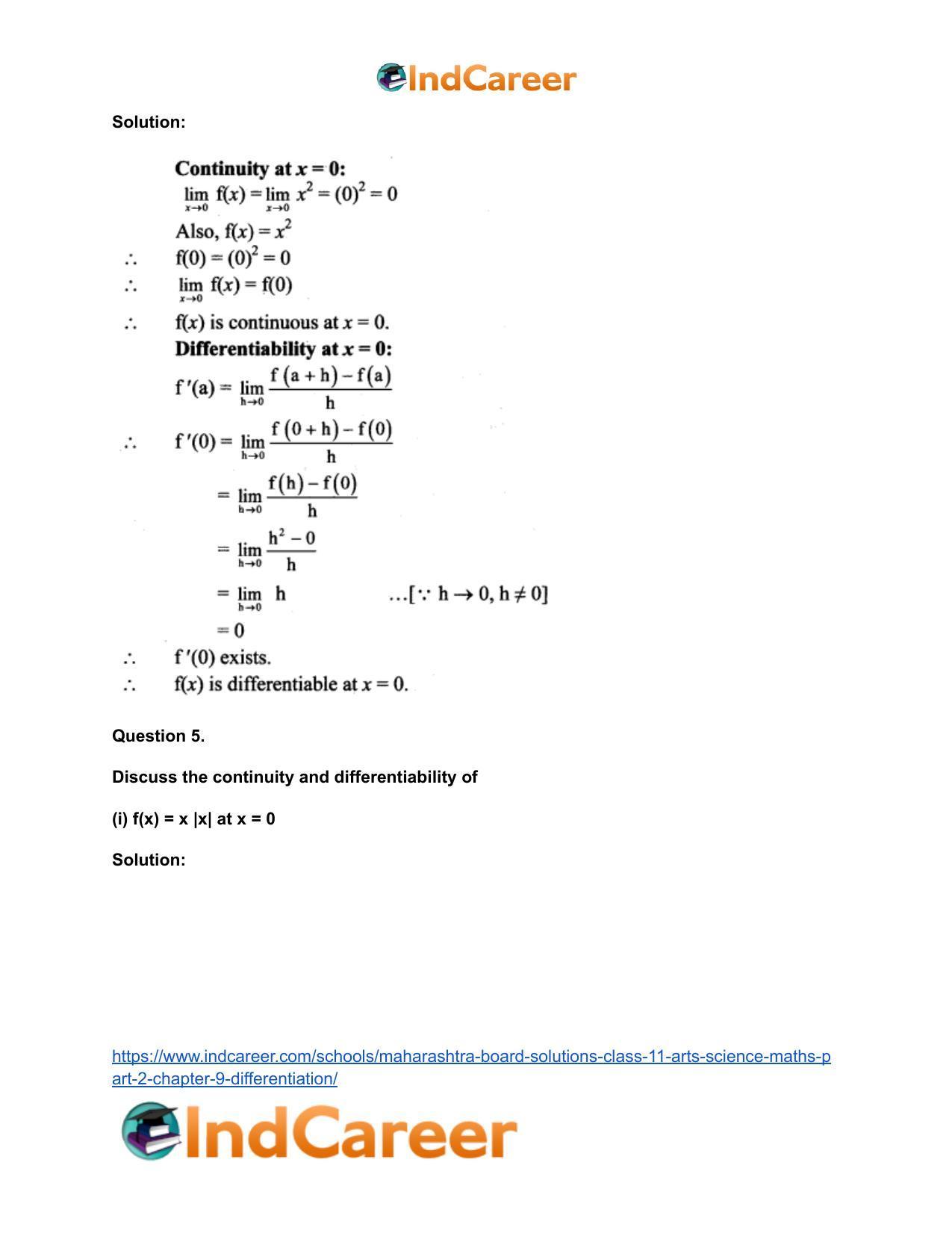 Maharashtra Board Solutions Class 11-Arts & Science Maths (Part 2): Chapter 9- Differentiation - Page 20
