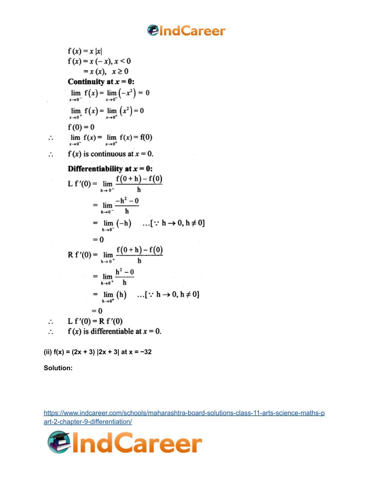 Maharashtra Board Solutions Class 11-Arts & Science Maths (Part 2): Chapter 9- Differentiation - Page 21