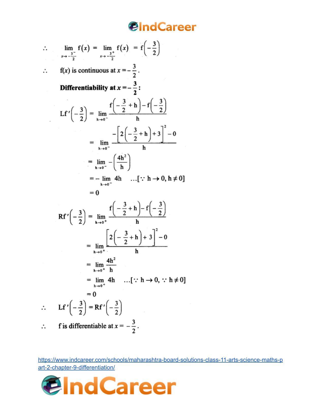 Maharashtra Board Solutions Class 11-Arts & Science Maths (Part 2): Chapter 9- Differentiation - Page 23