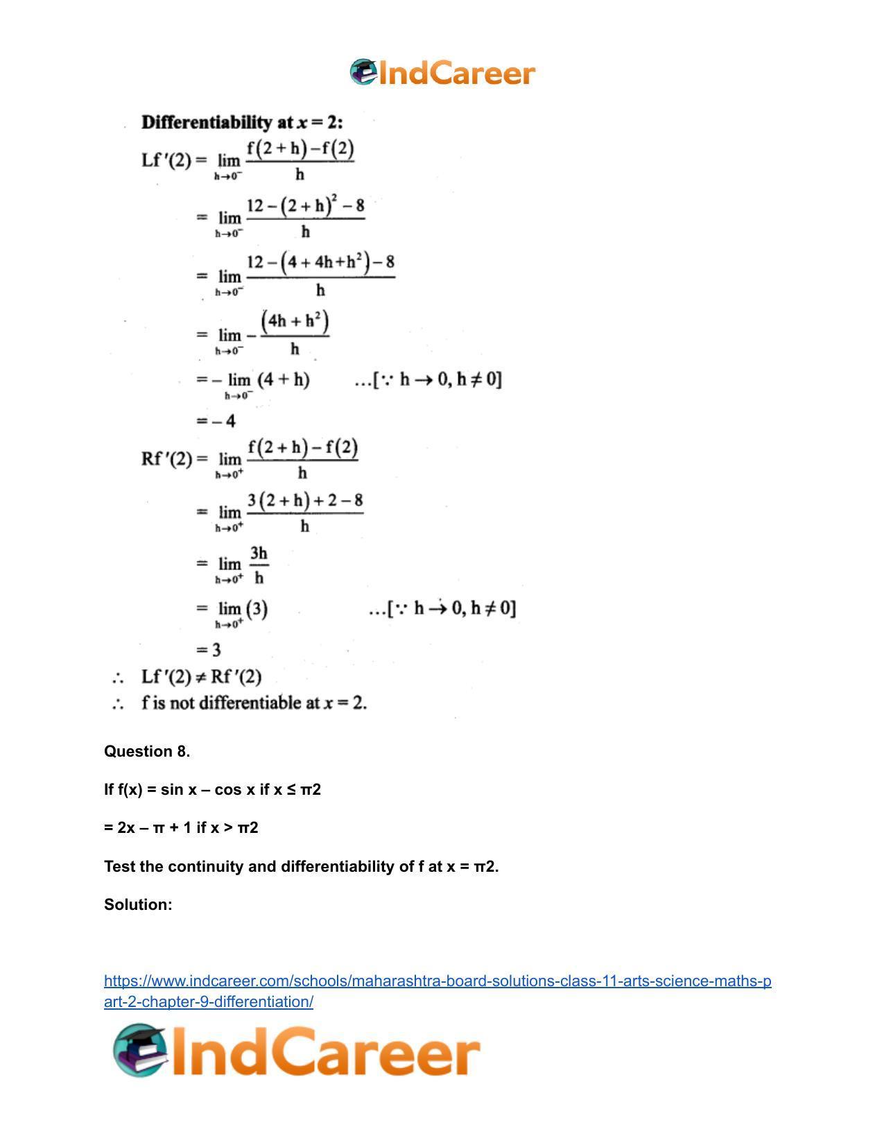 Maharashtra Board Solutions Class 11-Arts & Science Maths (Part 2): Chapter 9- Differentiation - Page 27