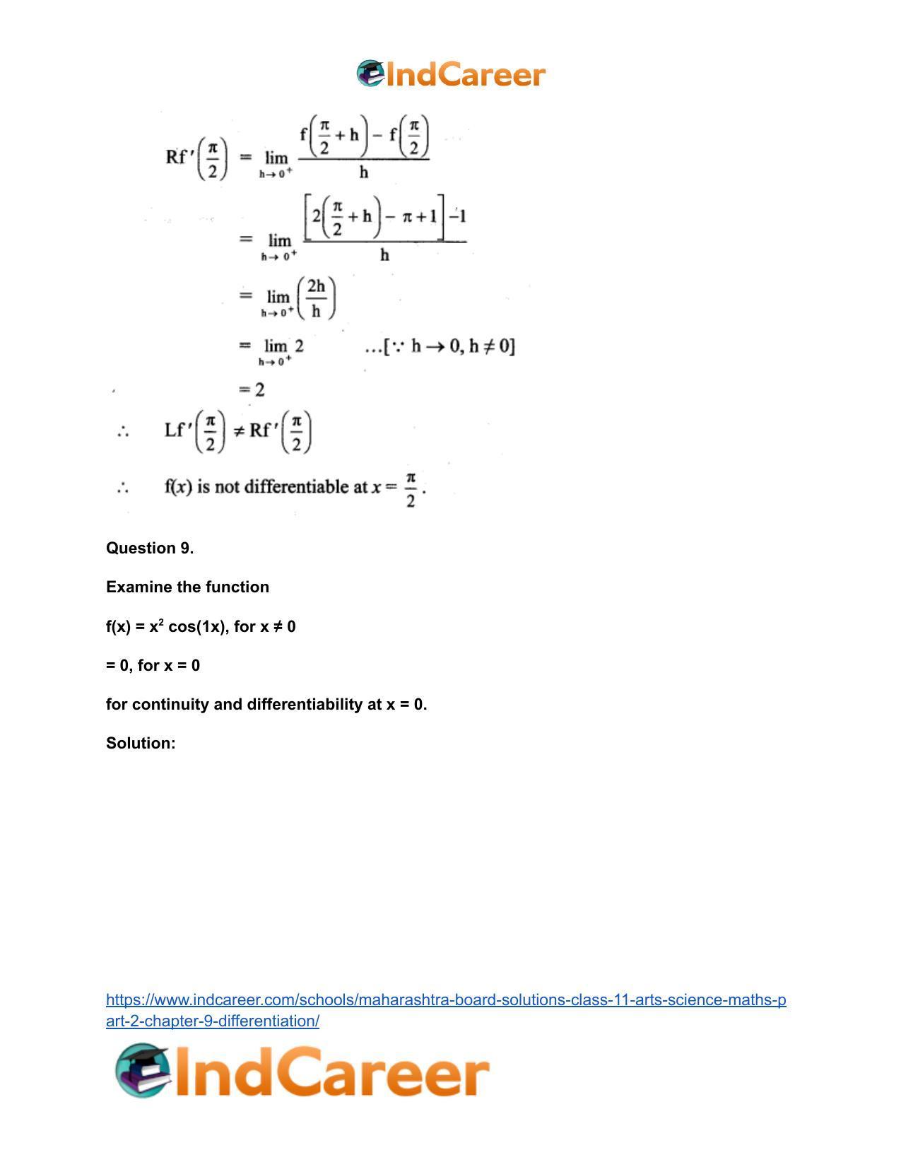 Maharashtra Board Solutions Class 11-Arts & Science Maths (Part 2): Chapter 9- Differentiation - Page 29