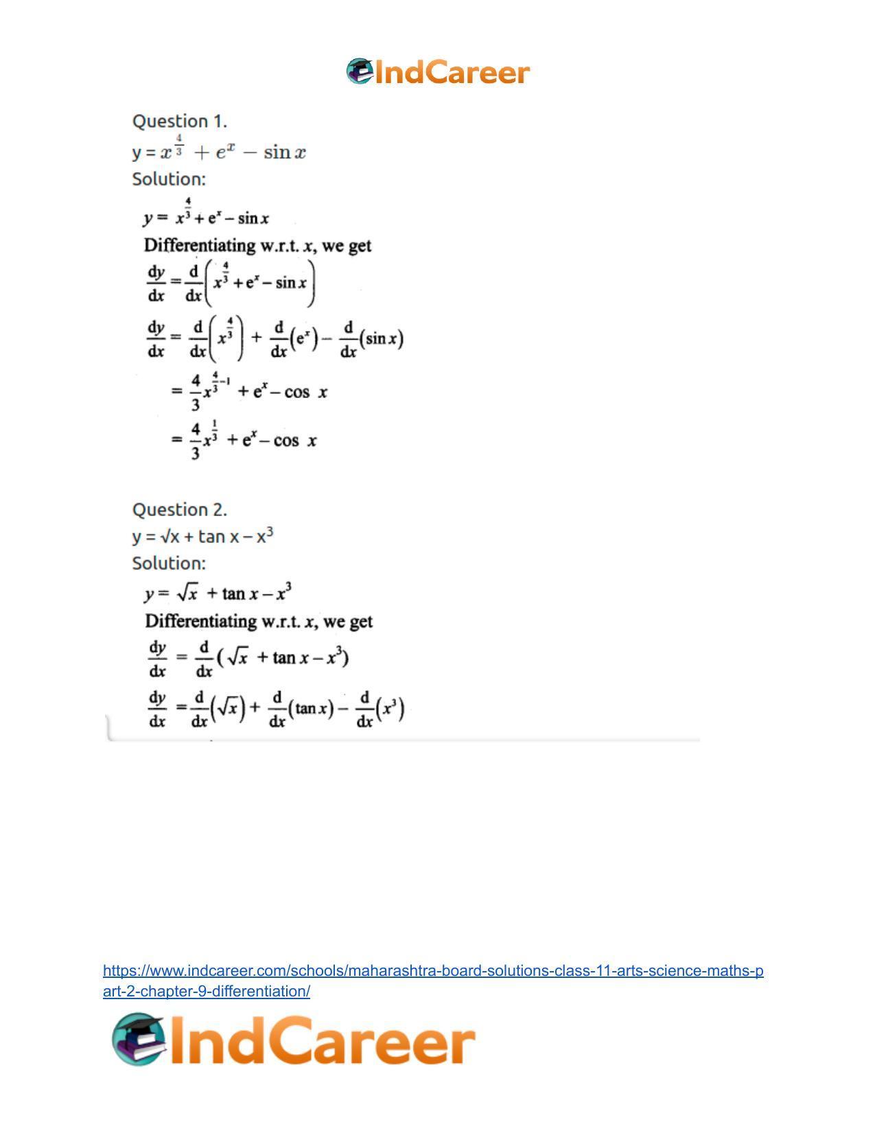 Maharashtra Board Solutions Class 11-Arts & Science Maths (Part 2): Chapter 9- Differentiation - Page 31
