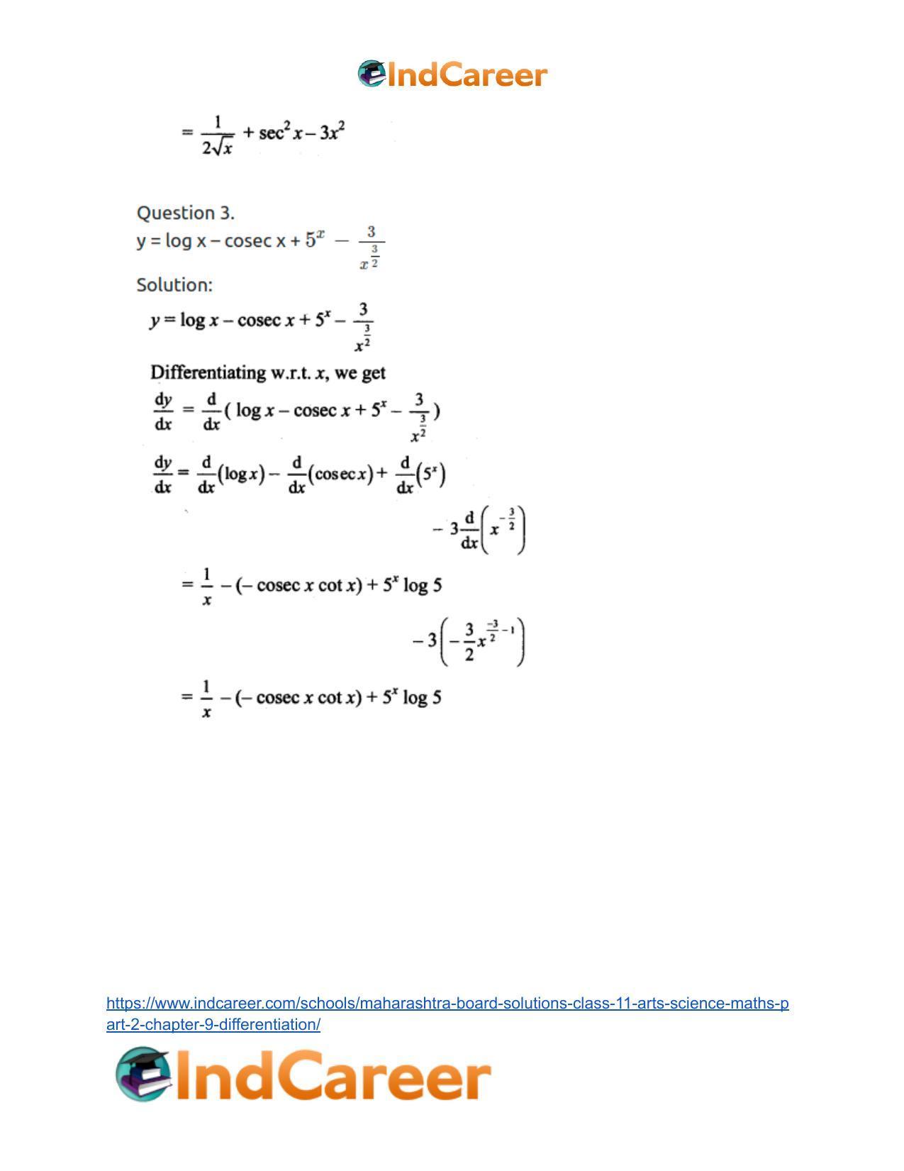 Maharashtra Board Solutions Class 11-Arts & Science Maths (Part 2): Chapter 9- Differentiation - Page 32