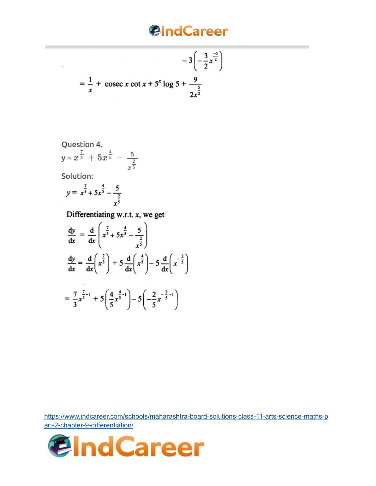 Maharashtra Board Solutions Class 11-Arts & Science Maths (Part 2): Chapter 9- Differentiation - Page 33