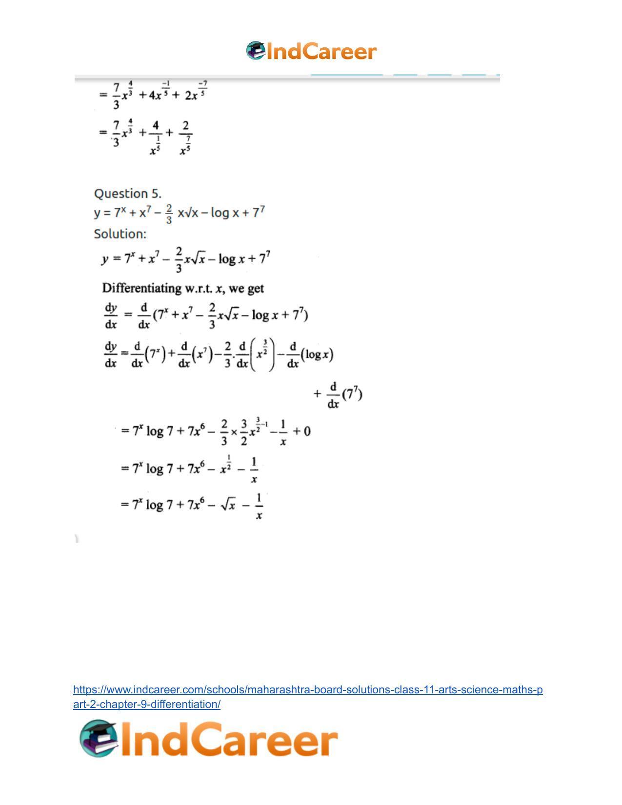 Maharashtra Board Solutions Class 11-Arts & Science Maths (Part 2): Chapter 9- Differentiation - Page 34