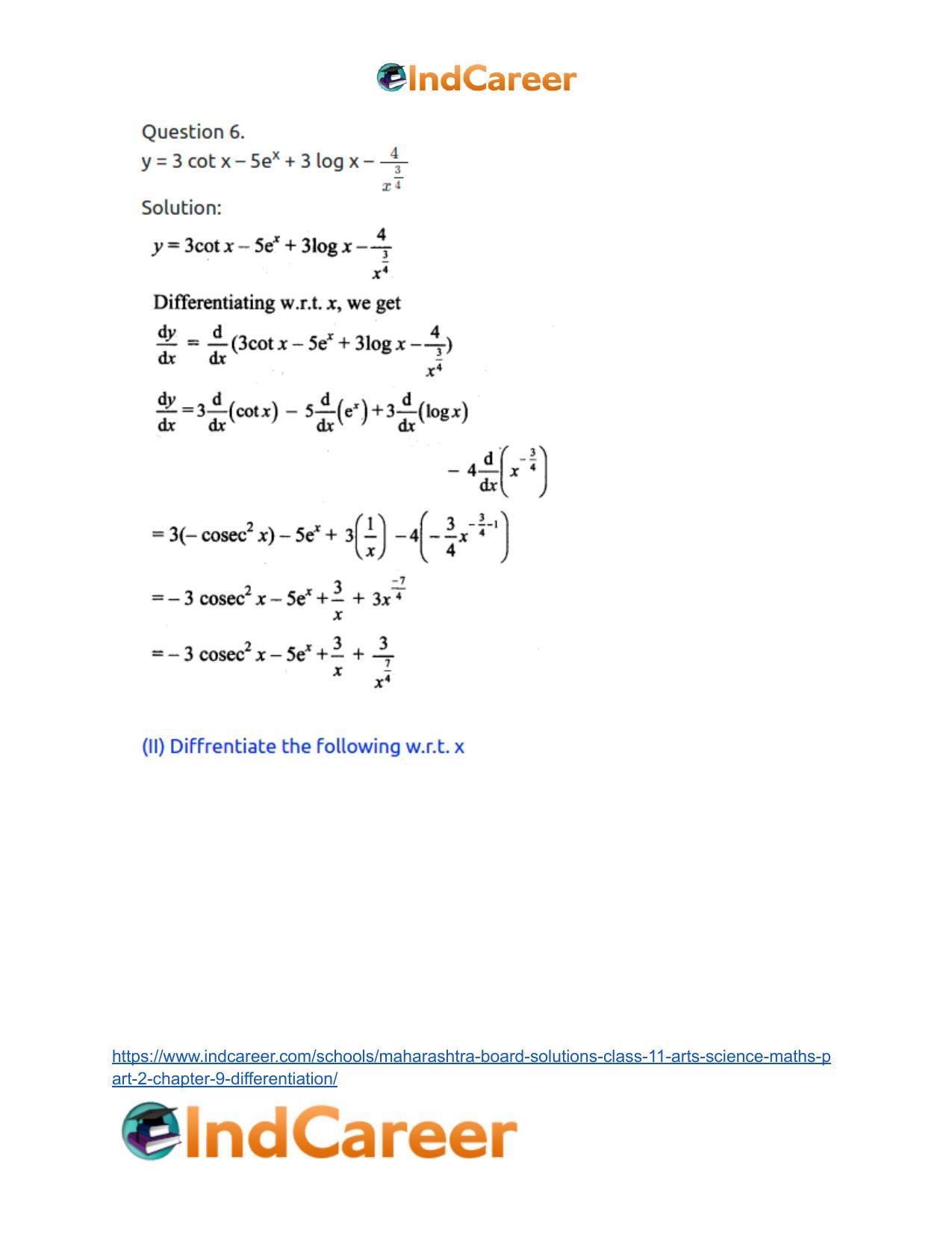 Maharashtra Board Solutions Class 11-Arts & Science Maths (Part 2): Chapter 9- Differentiation - Page 35