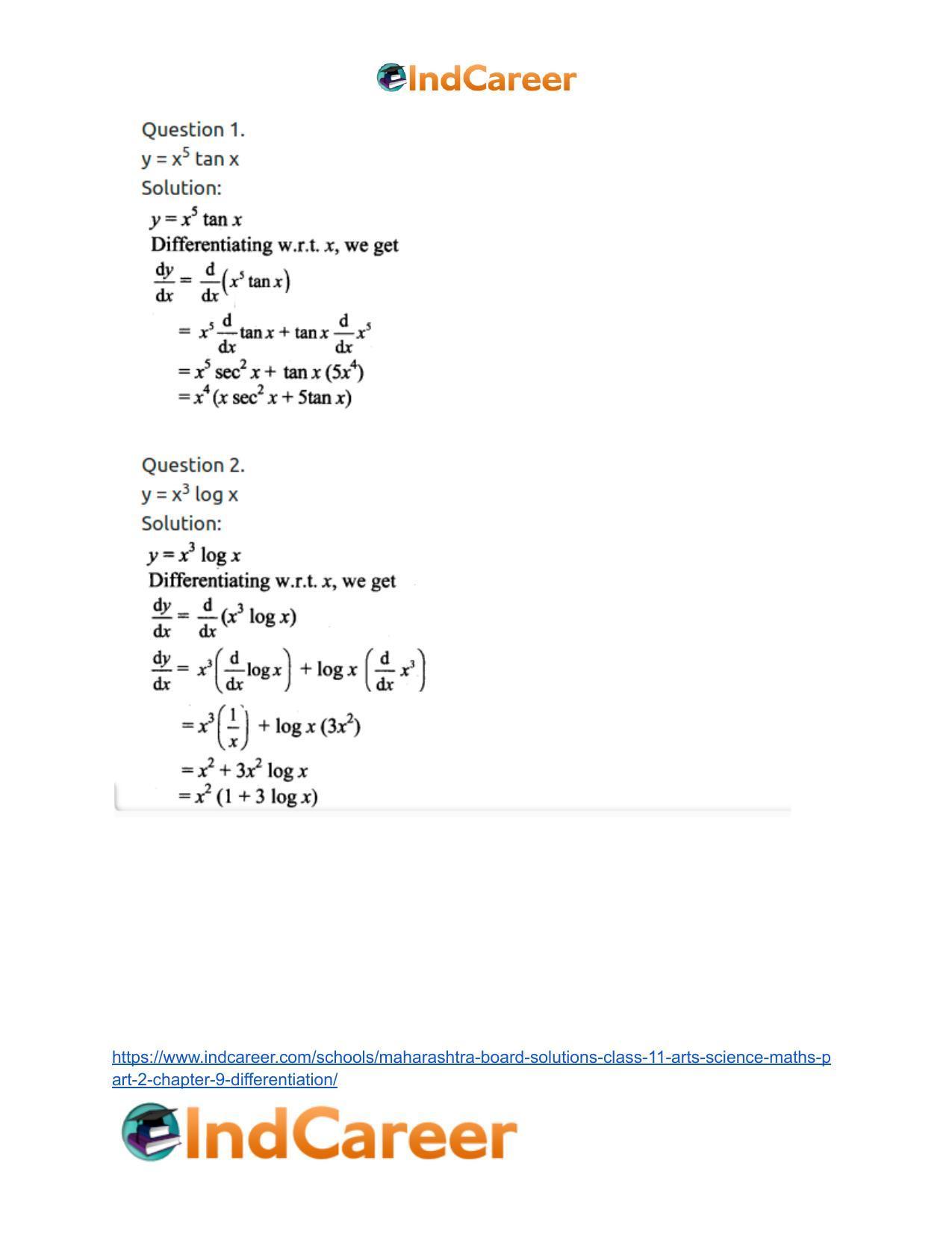 Maharashtra Board Solutions Class 11-Arts & Science Maths (Part 2): Chapter 9- Differentiation - Page 36