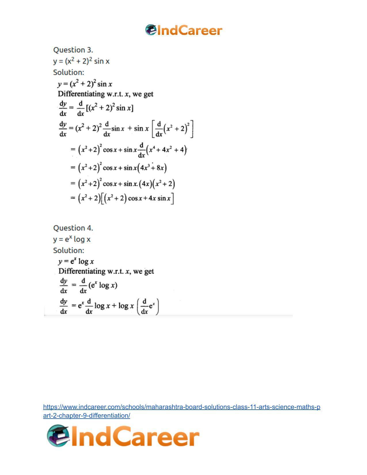 Maharashtra Board Solutions Class 11-Arts & Science Maths (Part 2): Chapter 9- Differentiation - Page 37