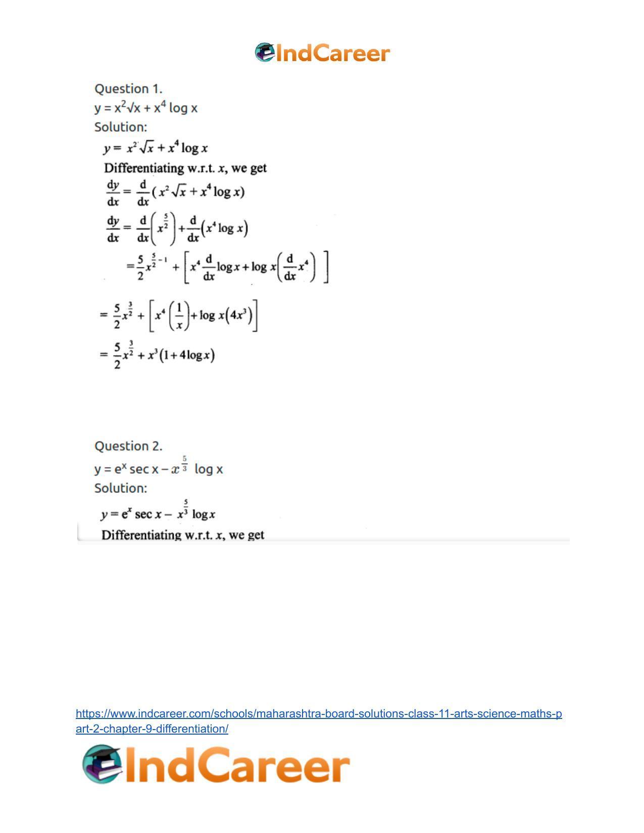 Maharashtra Board Solutions Class 11-Arts & Science Maths (Part 2): Chapter 9- Differentiation - Page 40