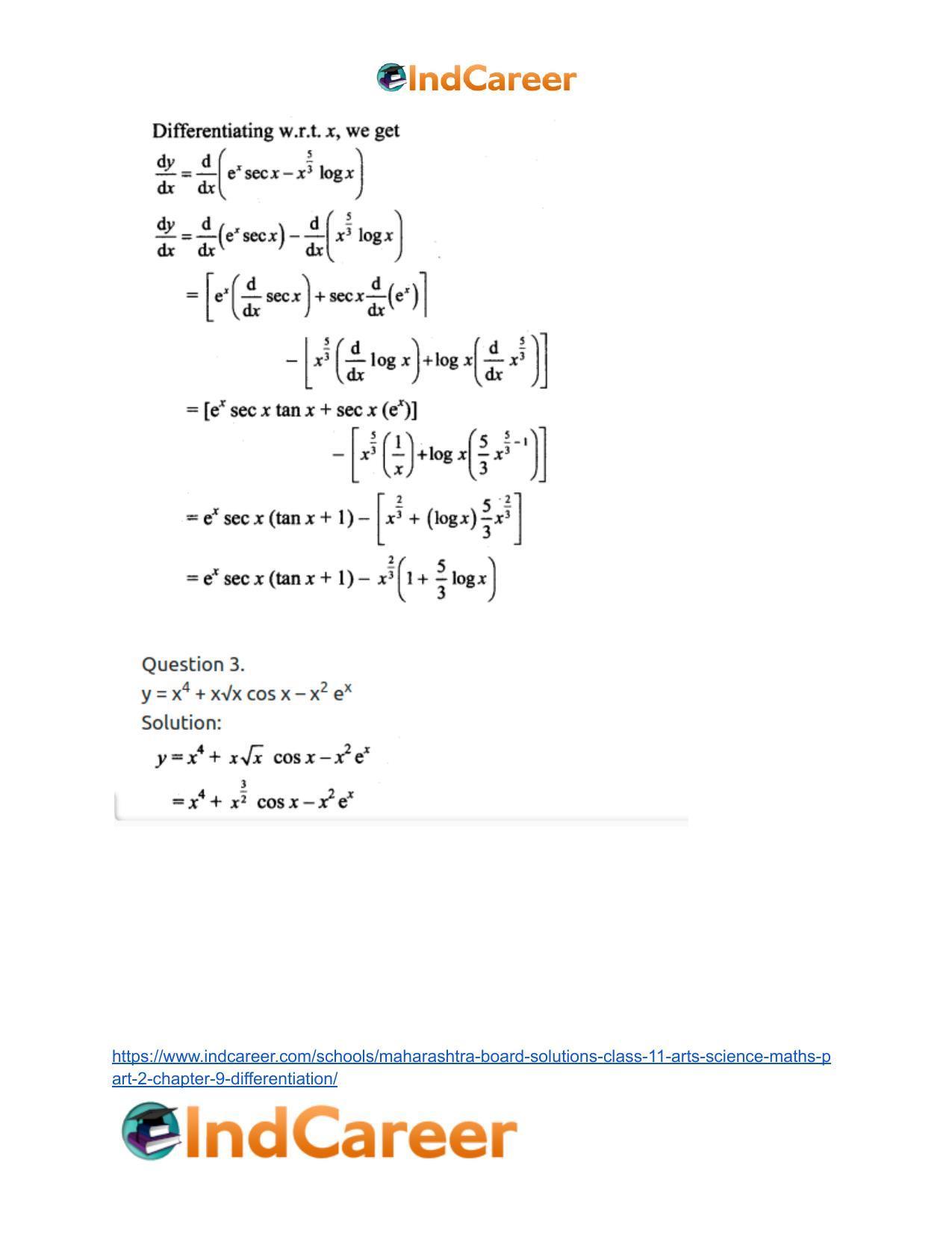 Maharashtra Board Solutions Class 11-Arts & Science Maths (Part 2): Chapter 9- Differentiation - Page 41