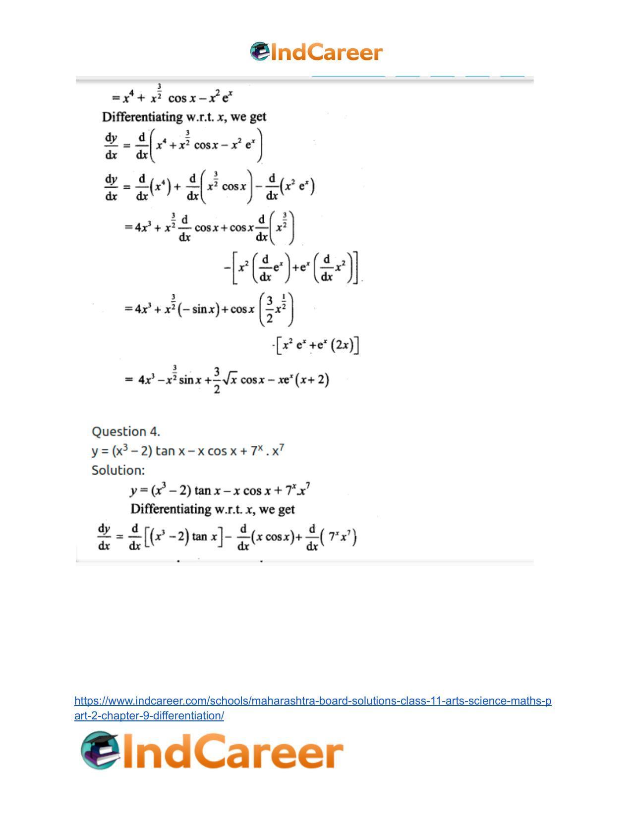 Maharashtra Board Solutions Class 11-Arts & Science Maths (Part 2): Chapter 9- Differentiation - Page 42
