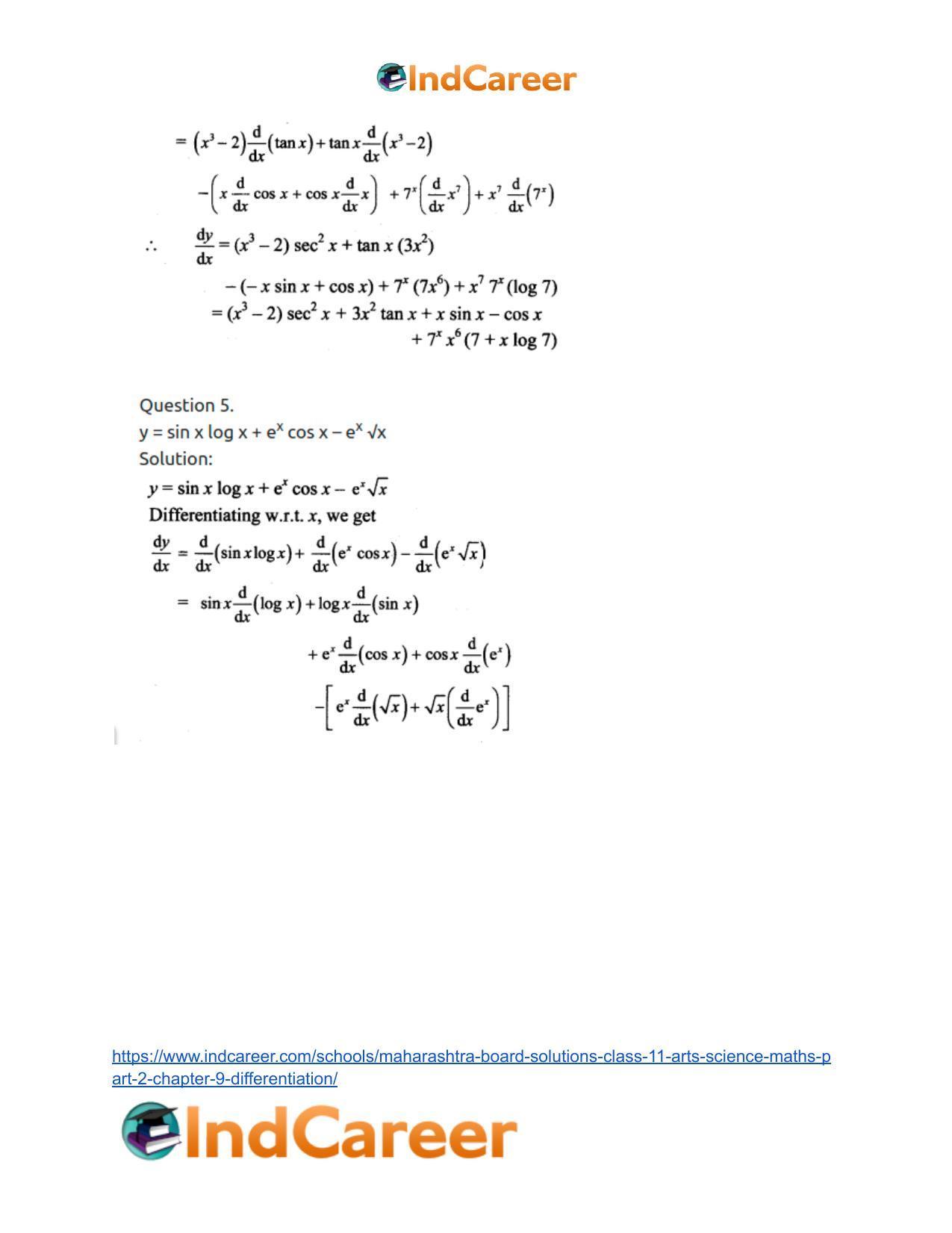 Maharashtra Board Solutions Class 11-Arts & Science Maths (Part 2): Chapter 9- Differentiation - Page 43