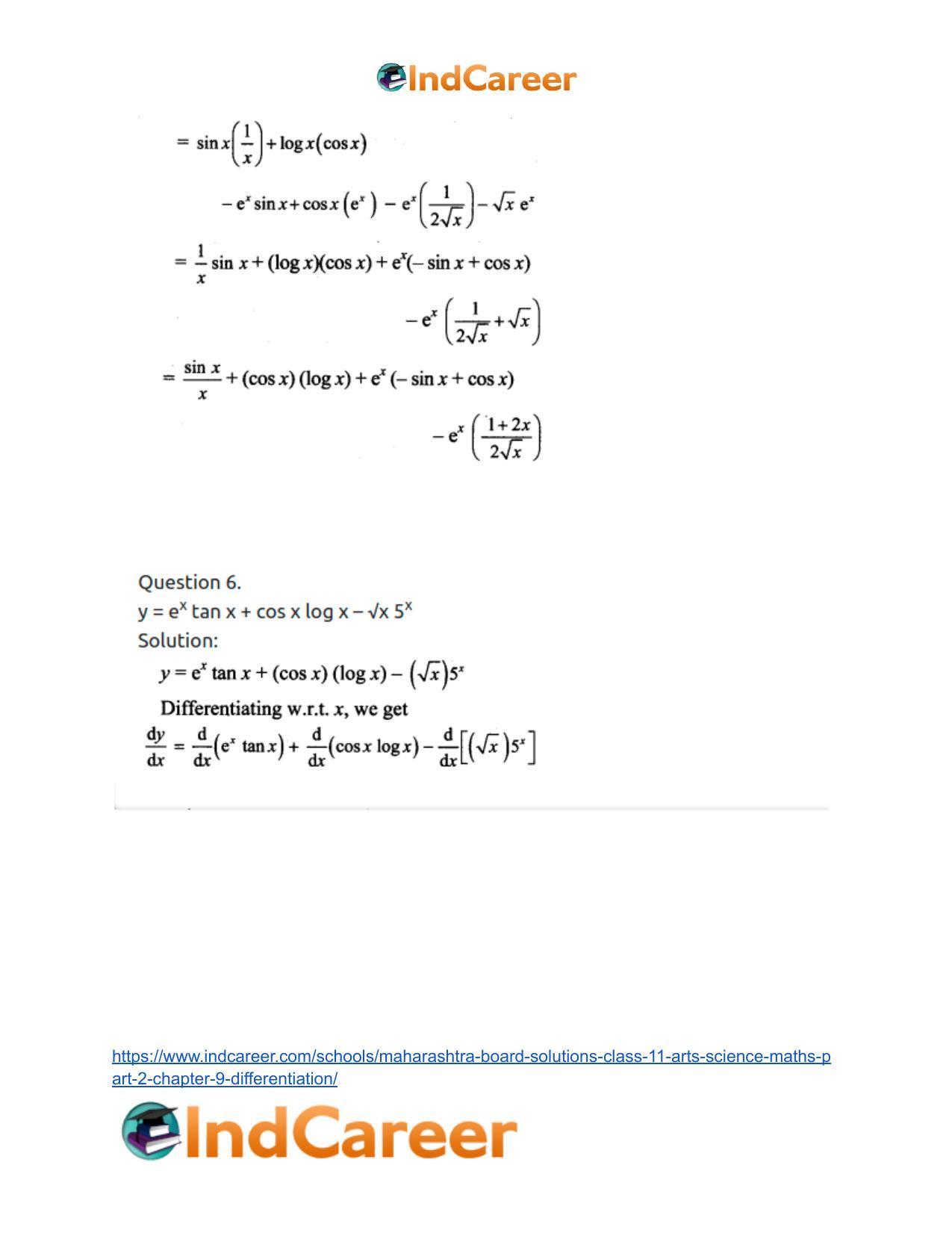 Maharashtra Board Solutions Class 11-Arts & Science Maths (Part 2): Chapter 9- Differentiation - Page 44