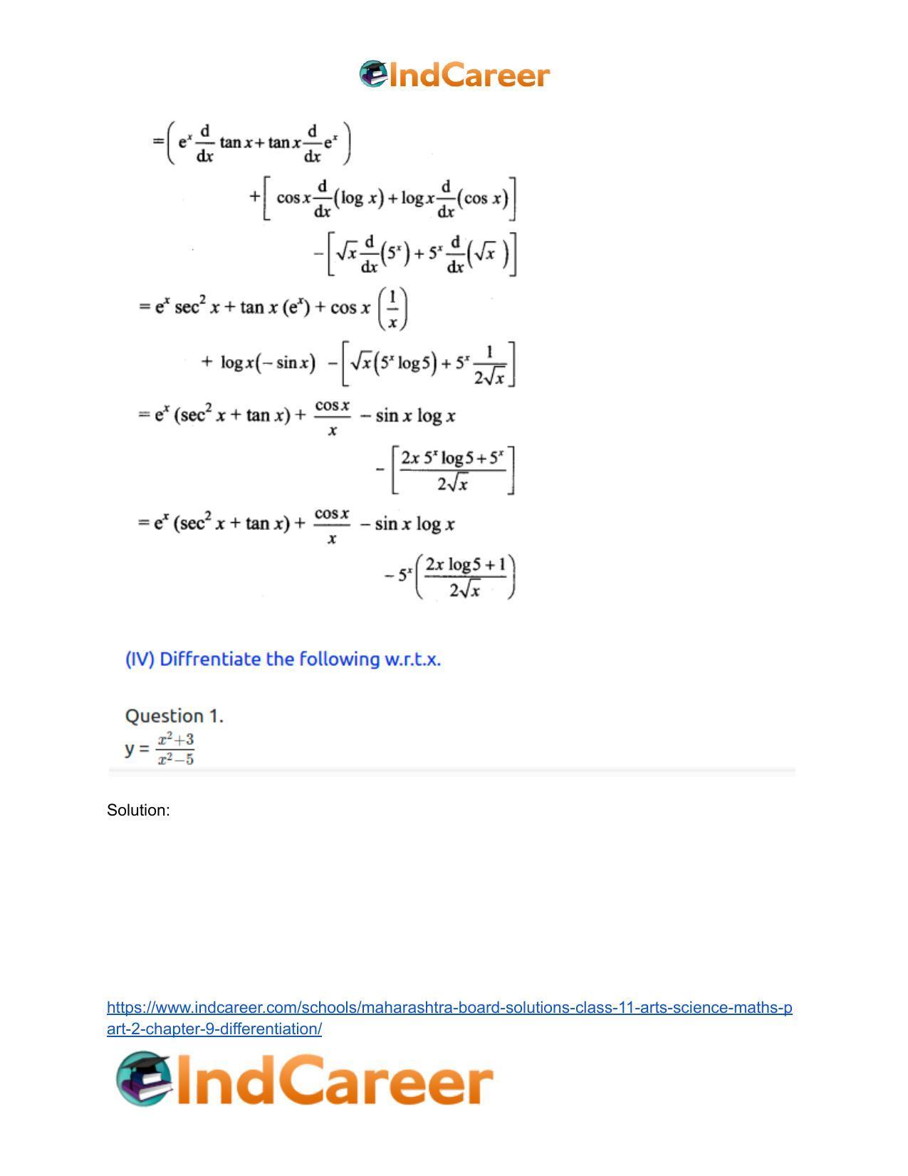 Maharashtra Board Solutions Class 11-Arts & Science Maths (Part 2): Chapter 9- Differentiation - Page 45