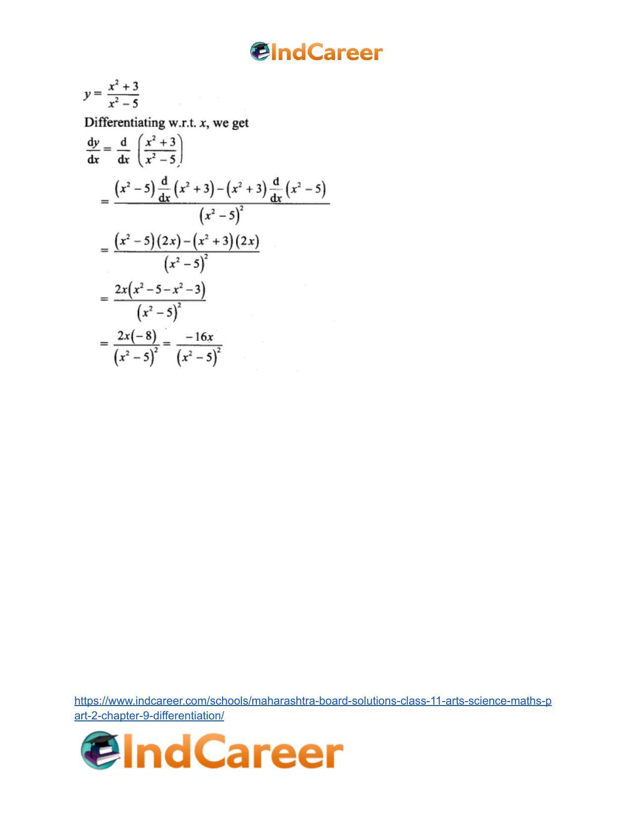 Maharashtra Board Solutions Class 11-Arts & Science Maths (Part 2): Chapter 9- Differentiation - Page 46