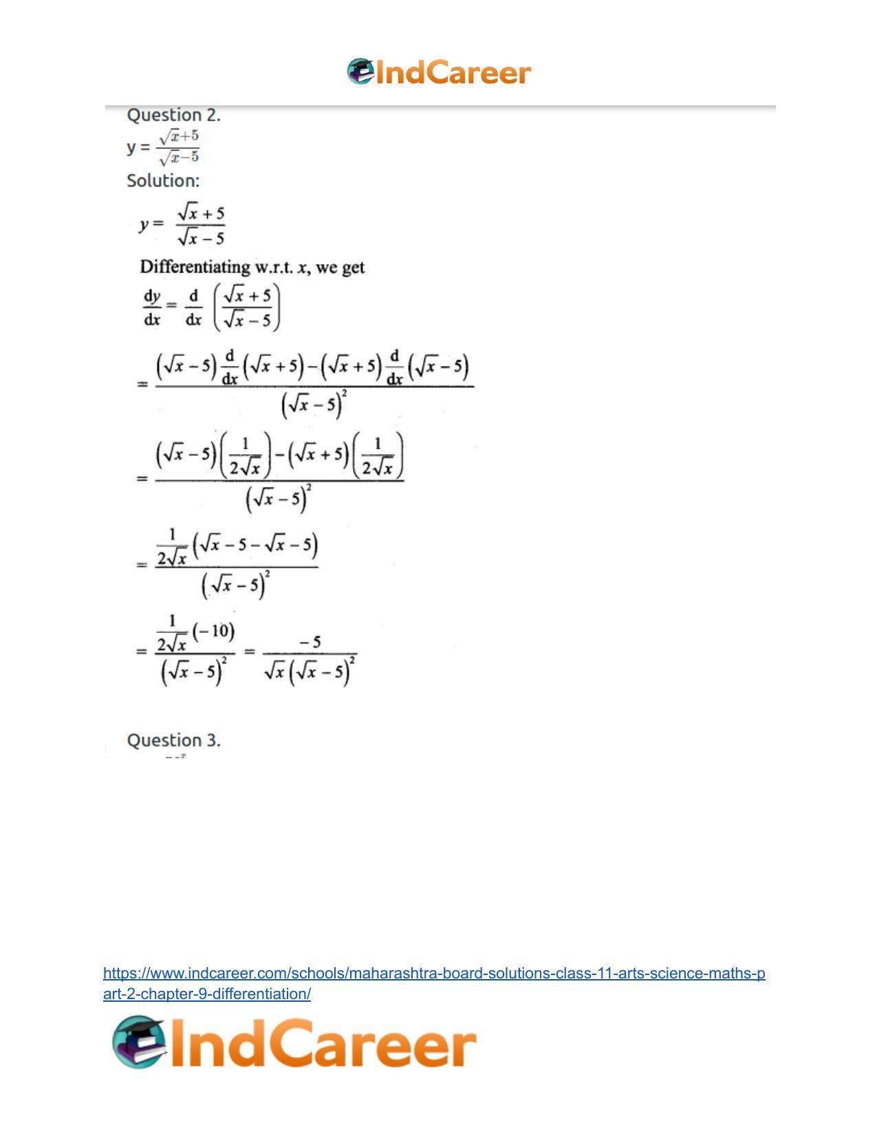 Maharashtra Board Solutions Class 11-Arts & Science Maths (Part 2): Chapter 9- Differentiation - Page 47