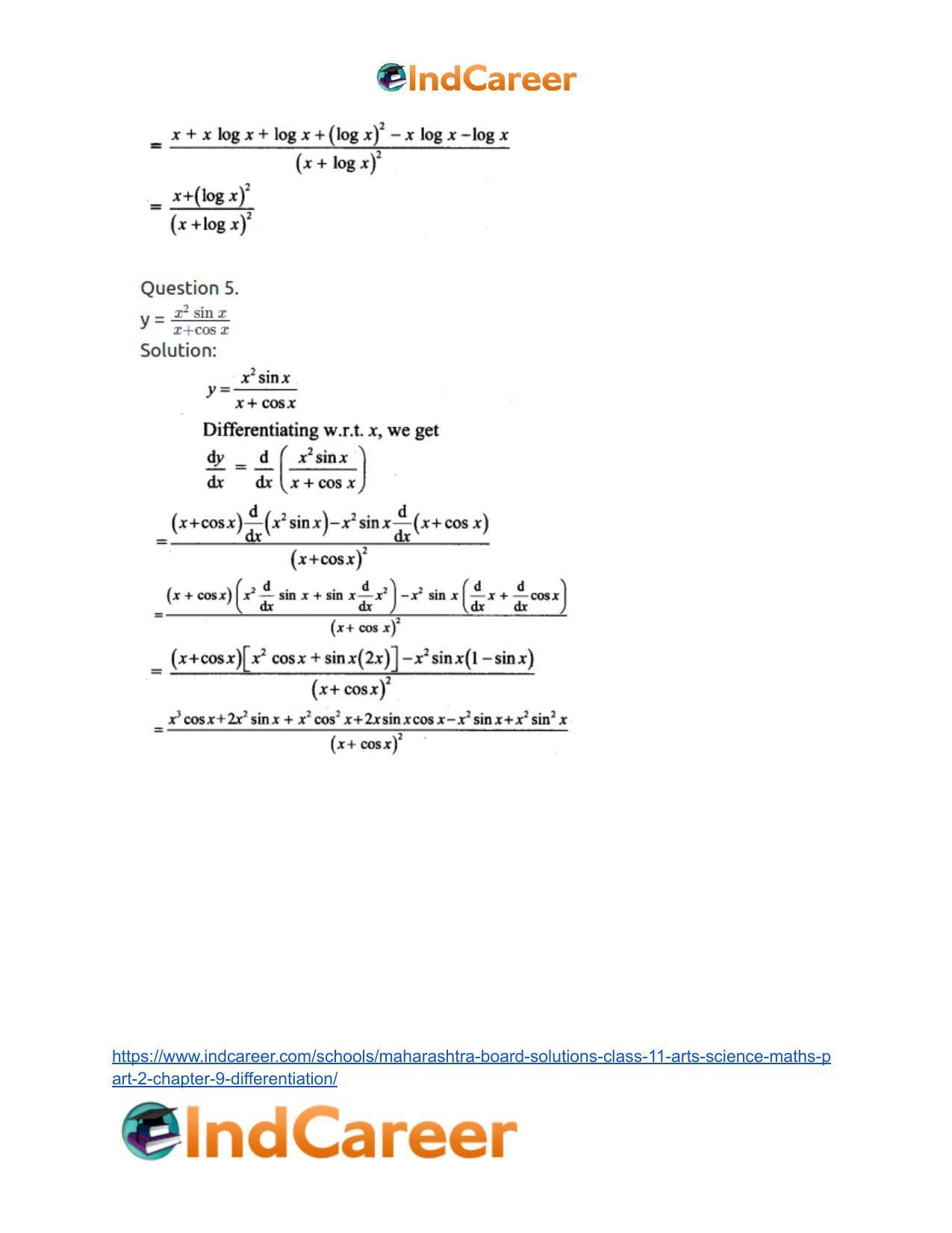 Maharashtra Board Solutions Class 11-Arts & Science Maths (Part 2): Chapter 9- Differentiation - Page 50