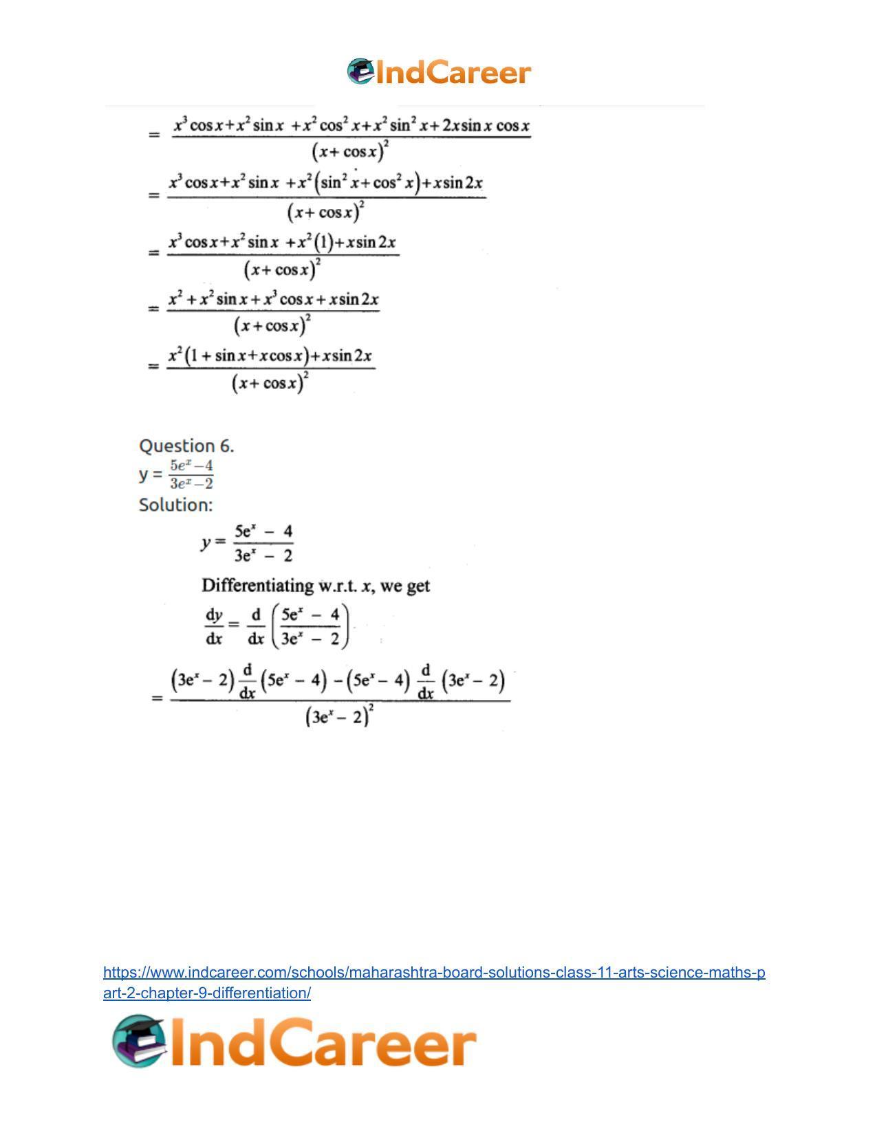 Maharashtra Board Solutions Class 11-Arts & Science Maths (Part 2): Chapter 9- Differentiation - Page 51